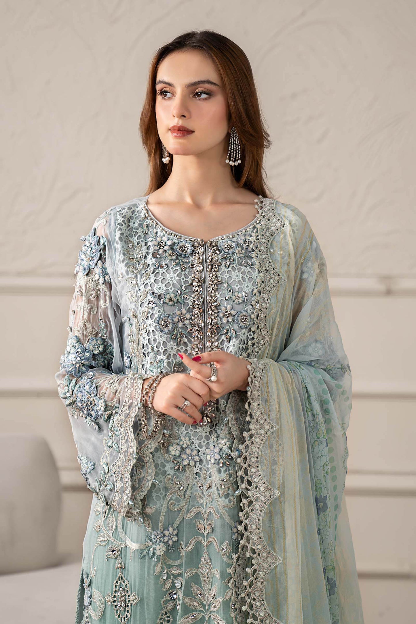 3 Piece Embroidered Chiffon Suit | MCS-25-108