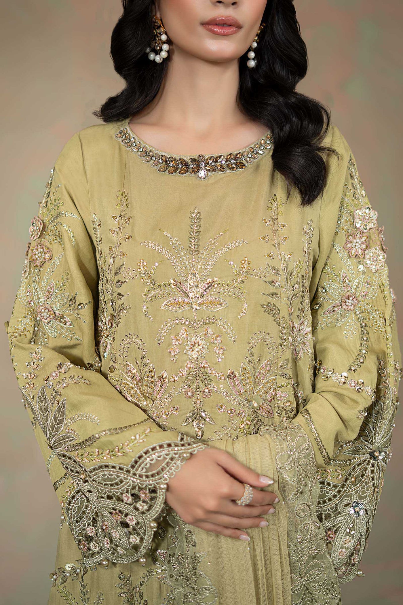 3 Piece Embroidered Raw Silk Suit