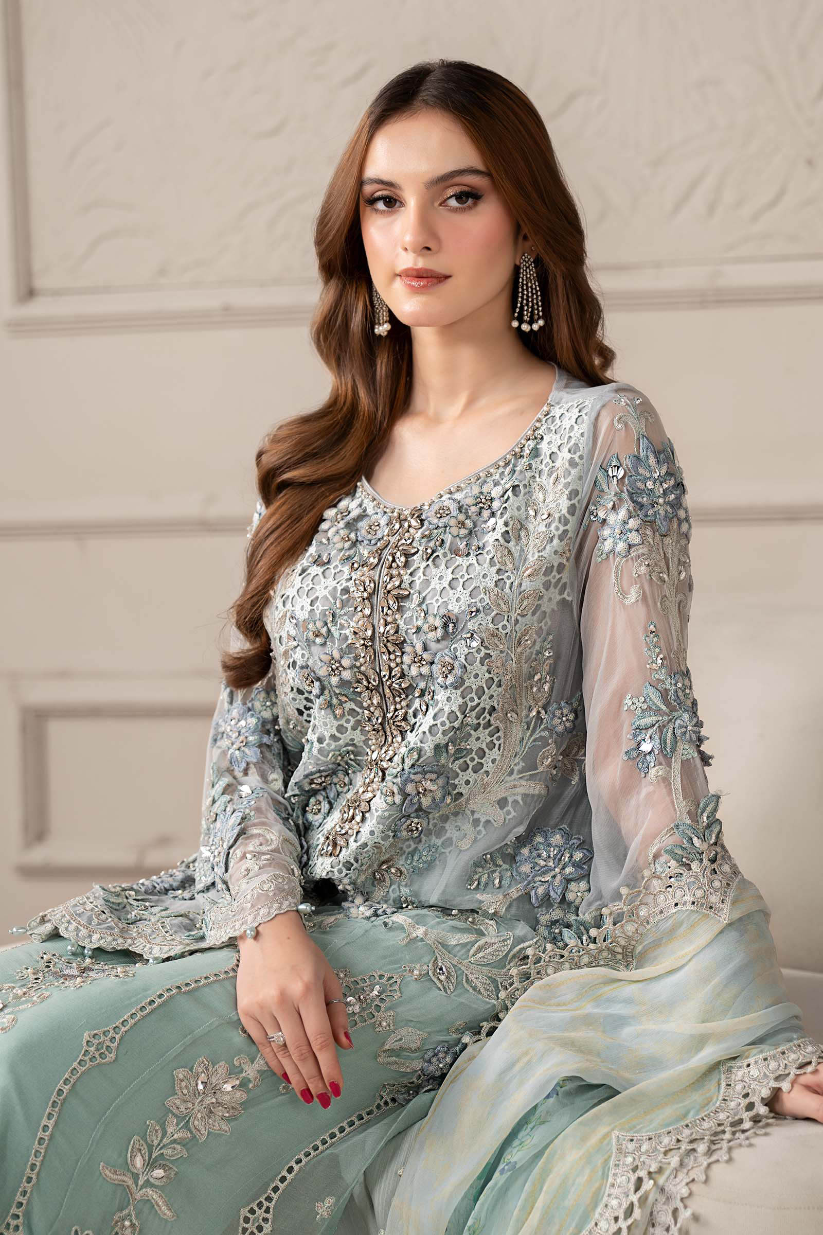 3 Piece Embroidered Chiffon Suit | MCS-25-108