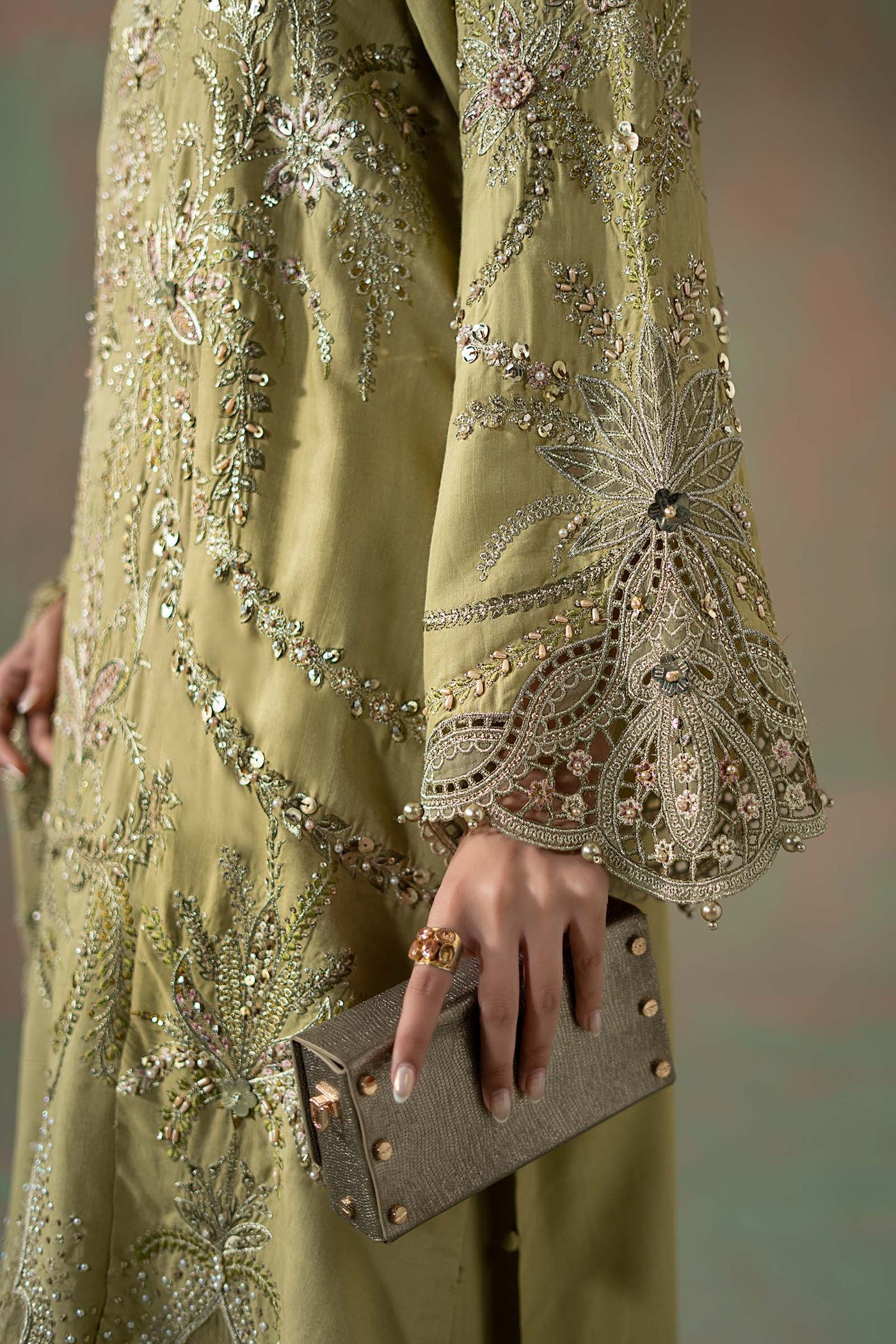 3 Piece Embroidered Raw Silk Suit