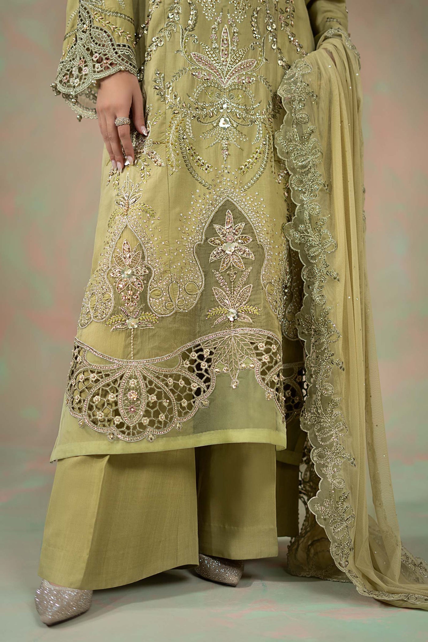 3 Piece Embroidered Raw Silk Suit