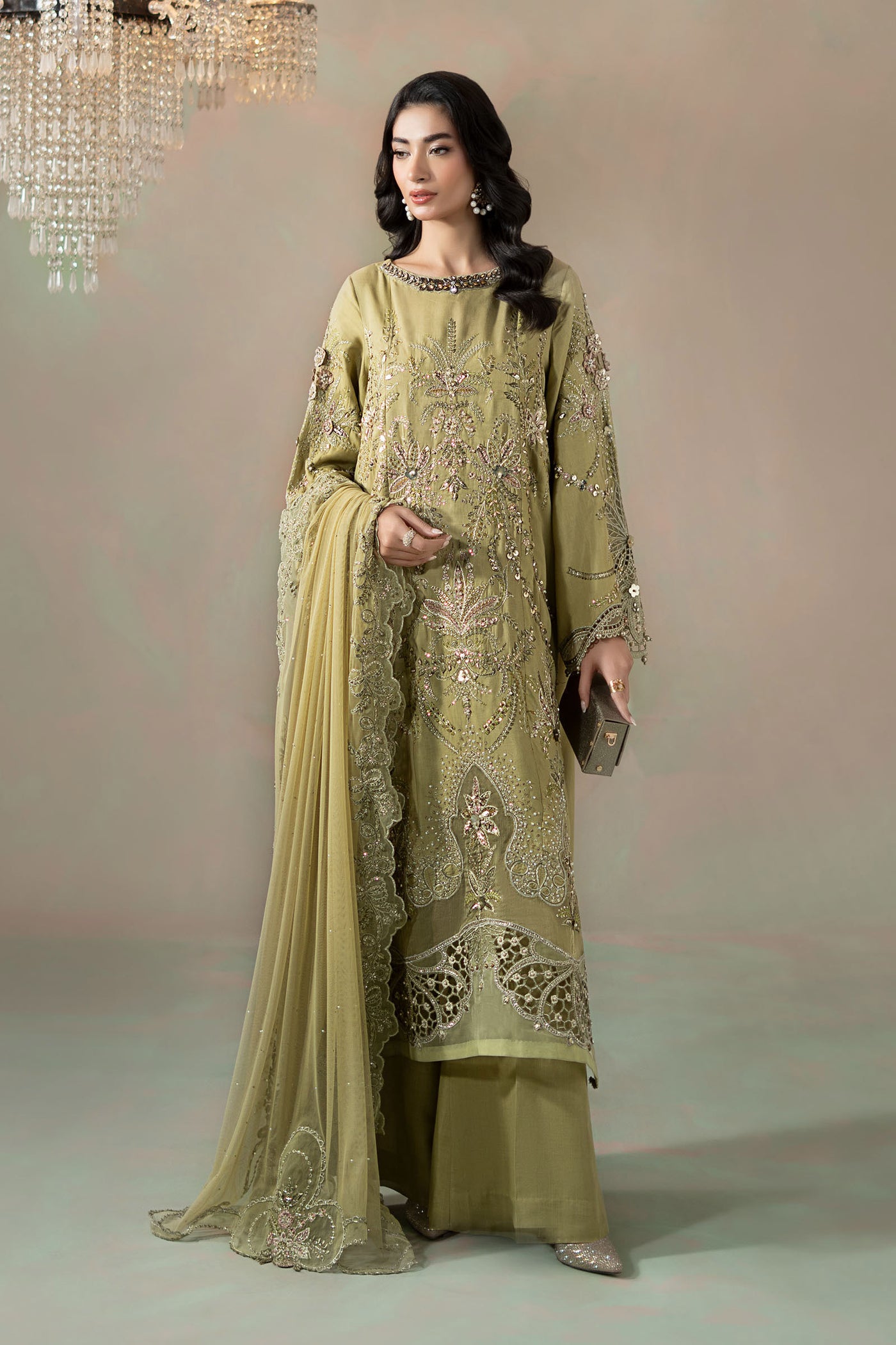 3 Piece Embroidered Raw Silk Suit