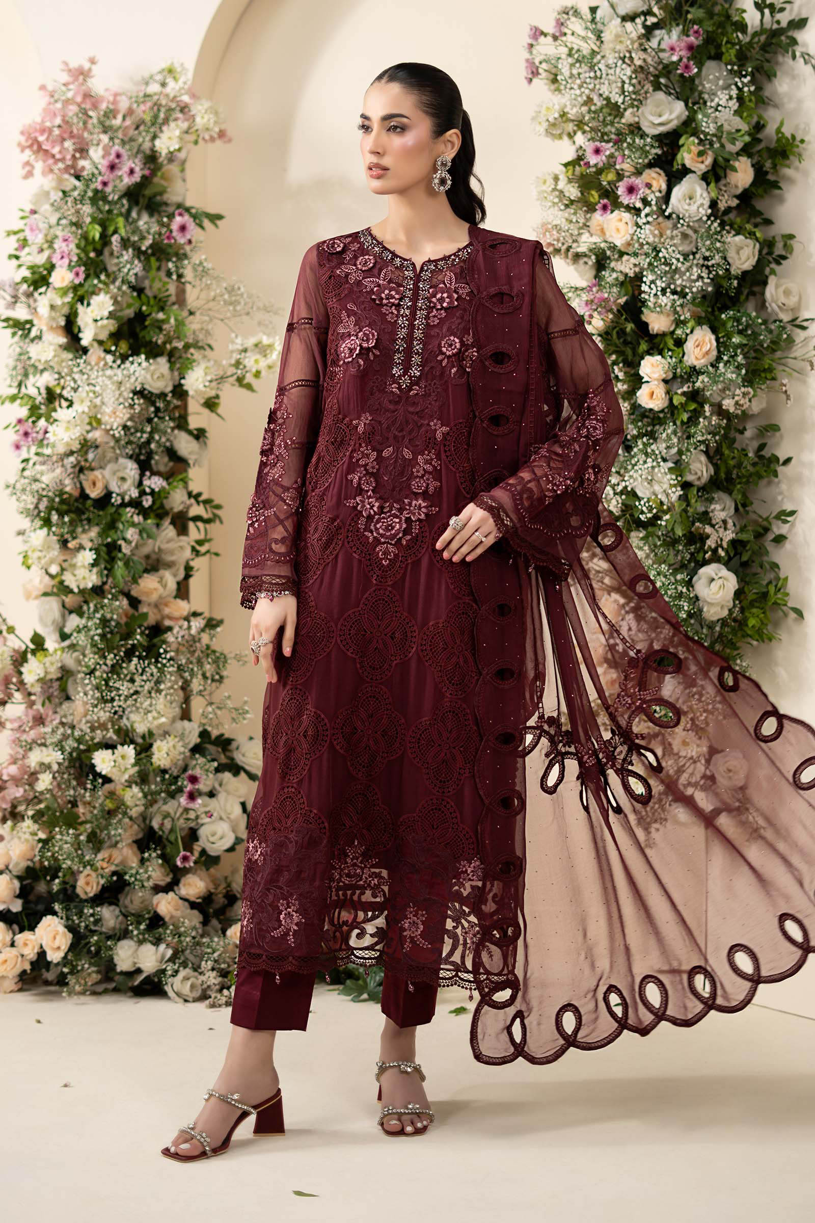 3 Piece Embroidered Chiffon Suit - Stitched