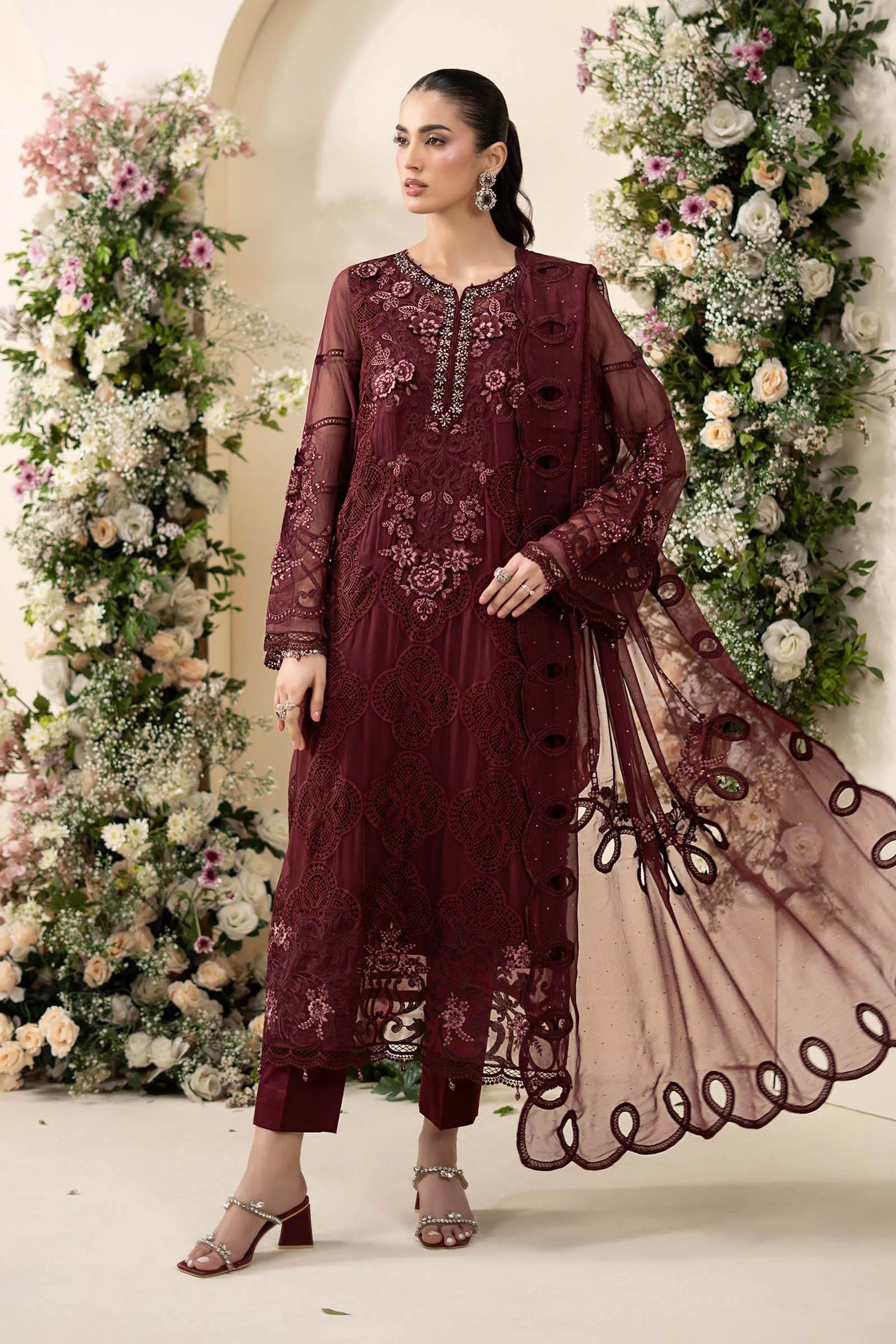 3 Piece Embroidered Chiffon Suit