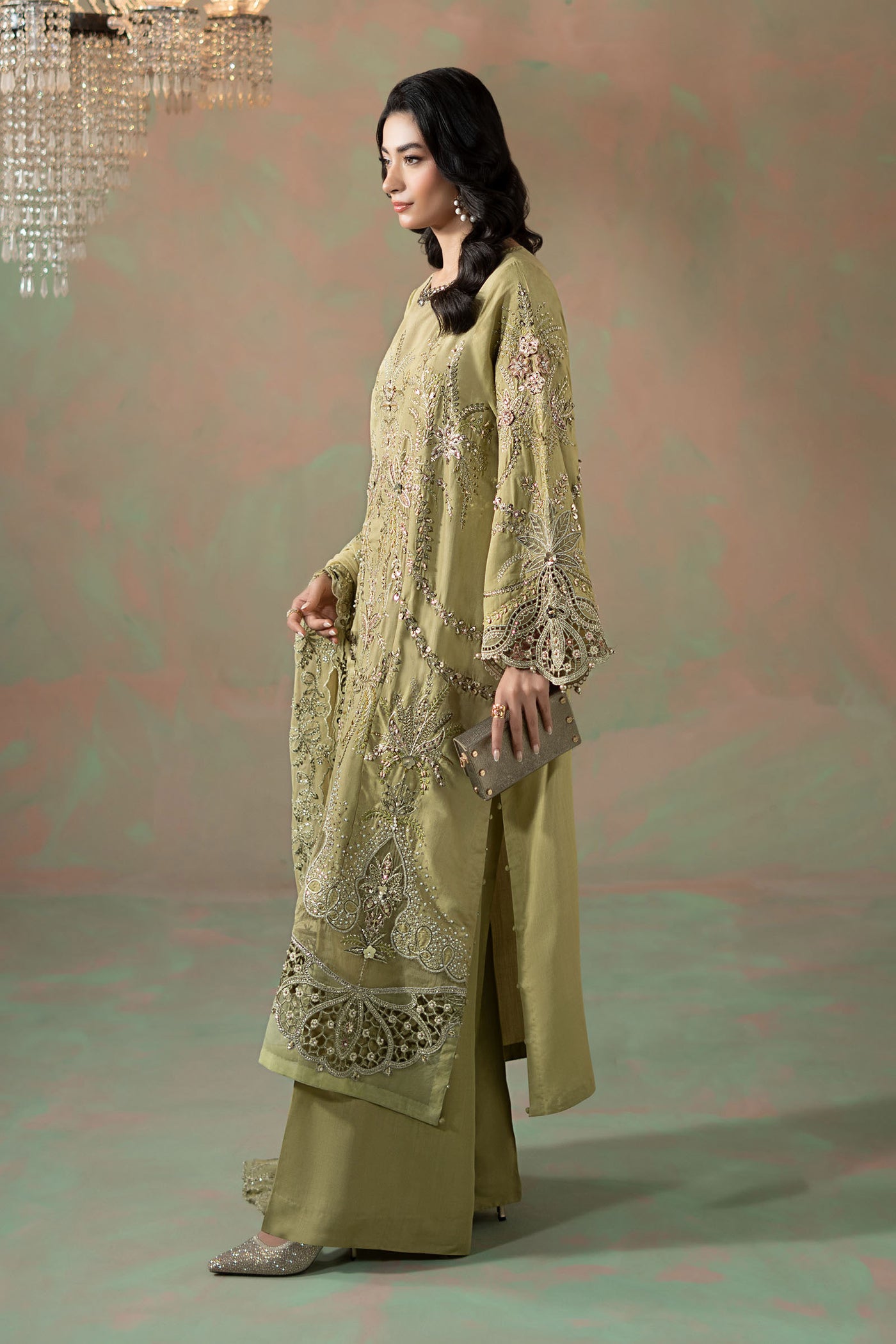 3 Piece Embroidered Raw Silk Suit