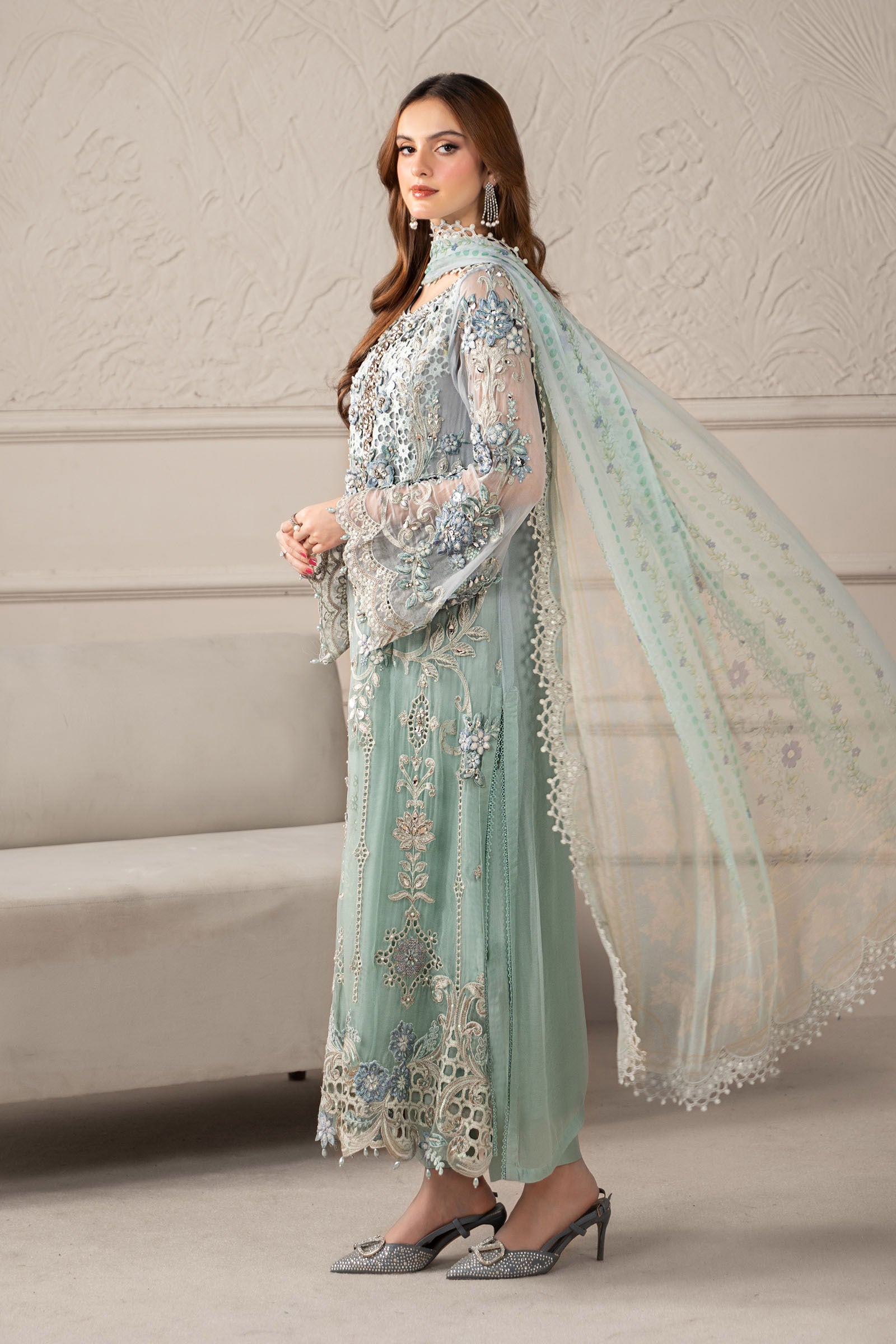 3 Piece Embroidered Chiffon Suit | MCS-25-108