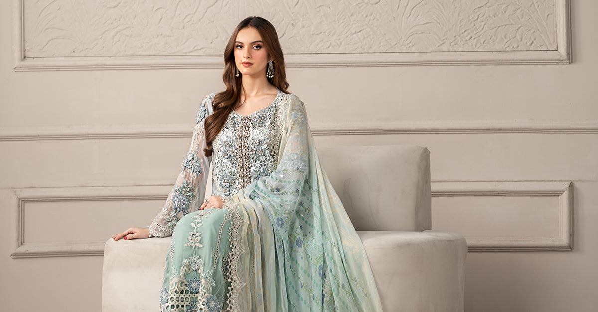 3 Piece Embroidered Chiffon Suit | MCS-25-108