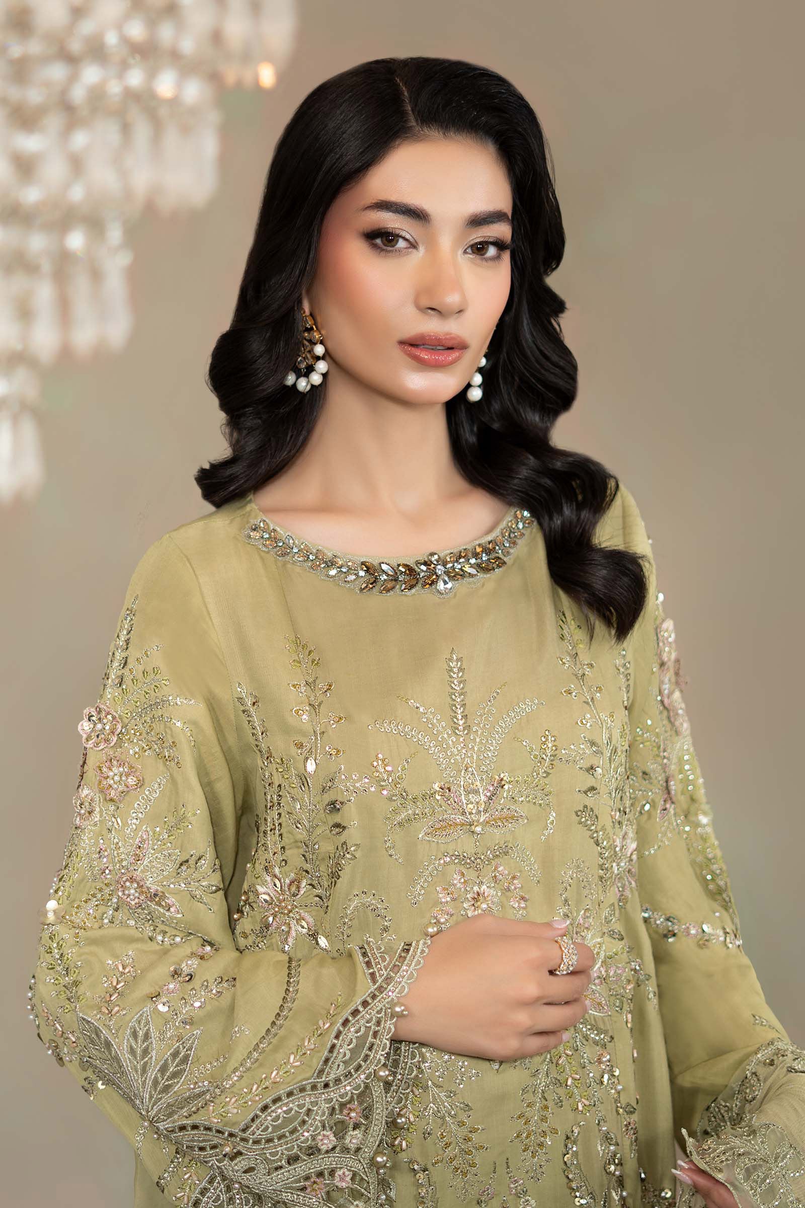 3 Piece Embroidered Raw Silk Suit