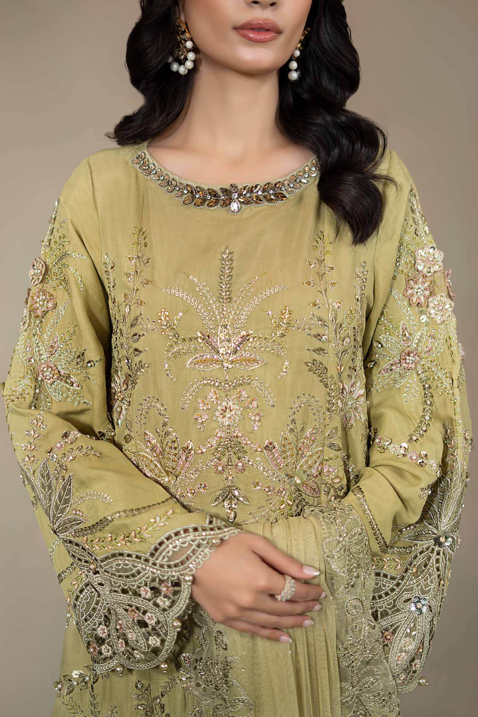 3 Piece Embroidered Raw Silk Suit