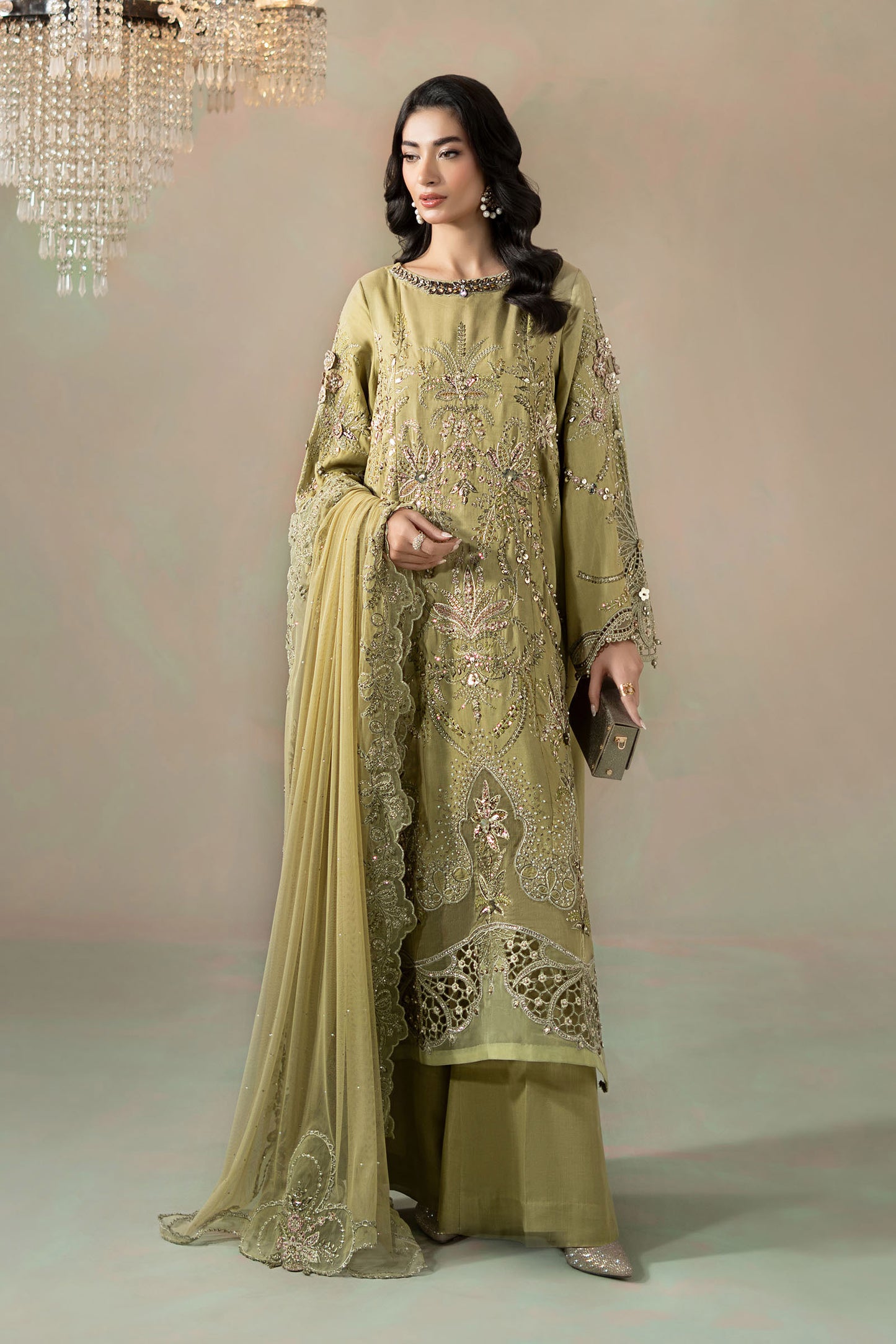 3 Piece Embroidered Raw Silk Suit