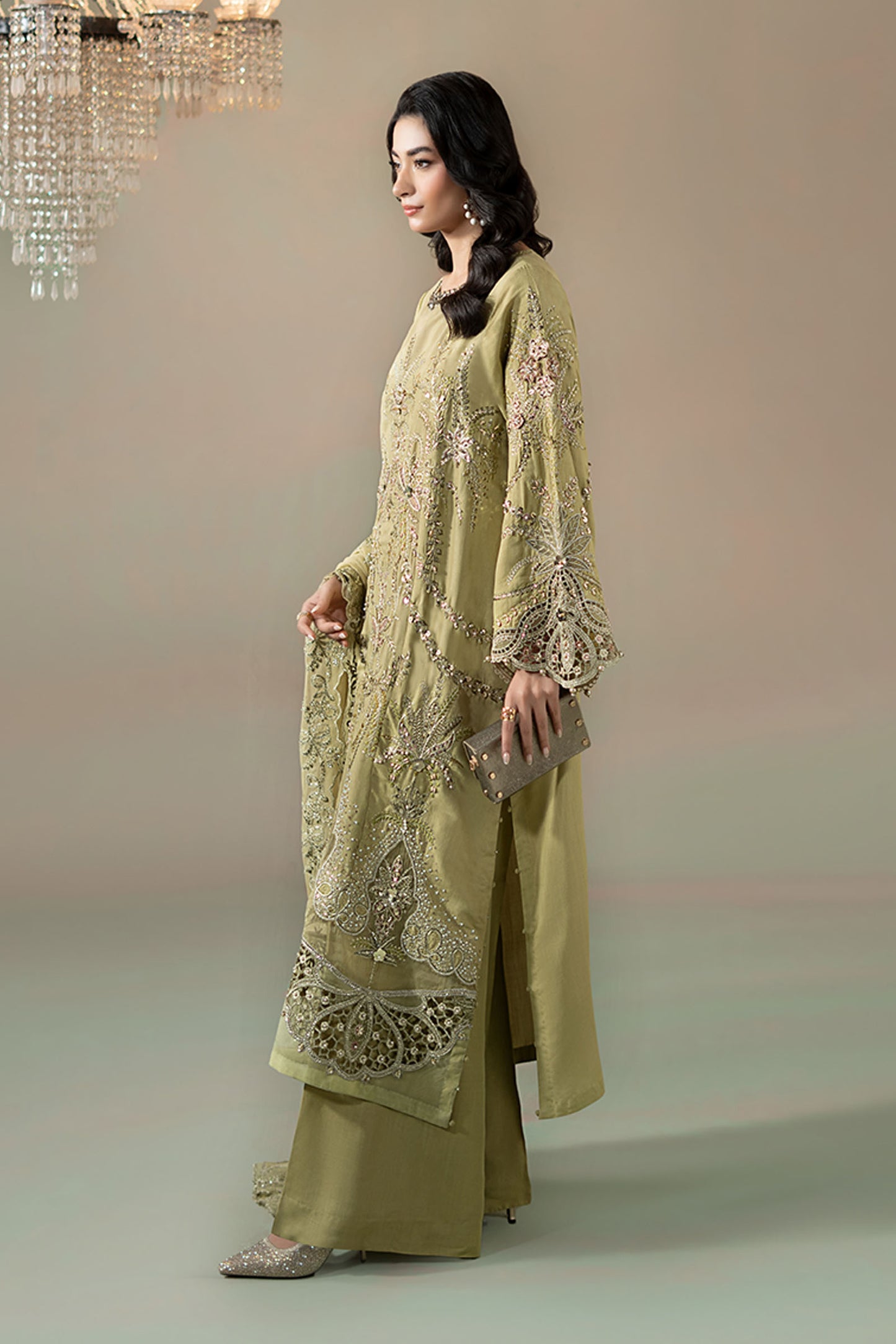 3 Piece Embroidered Raw Silk Suit