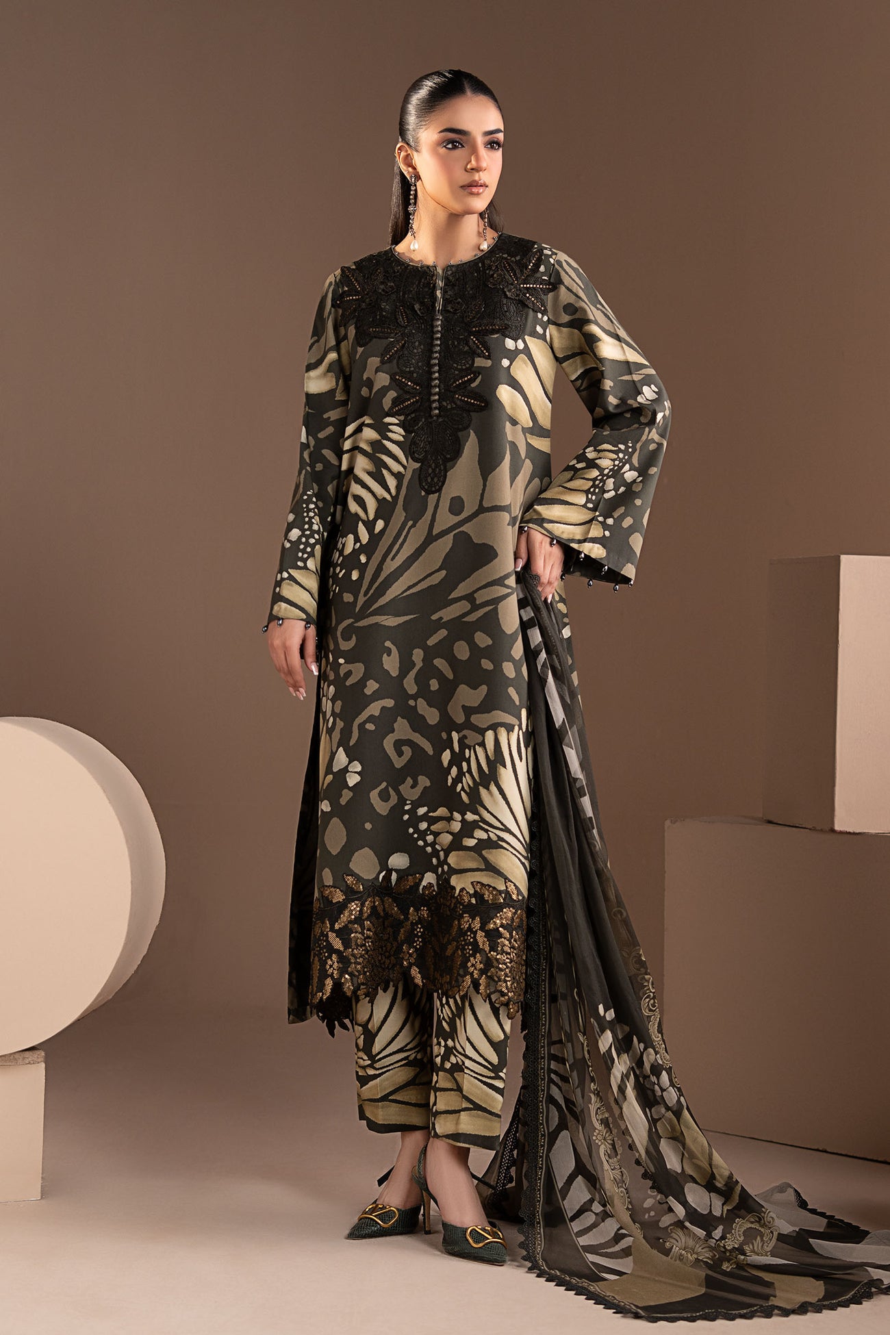 3 Piece Embroidered Linen Suit