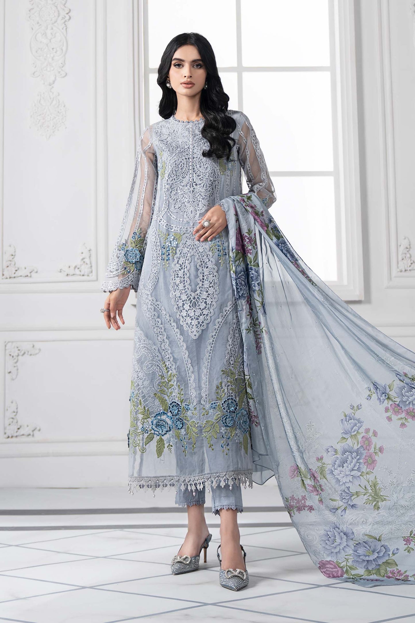 3 Piece Embroidered Organza Suit | DS-2509-B