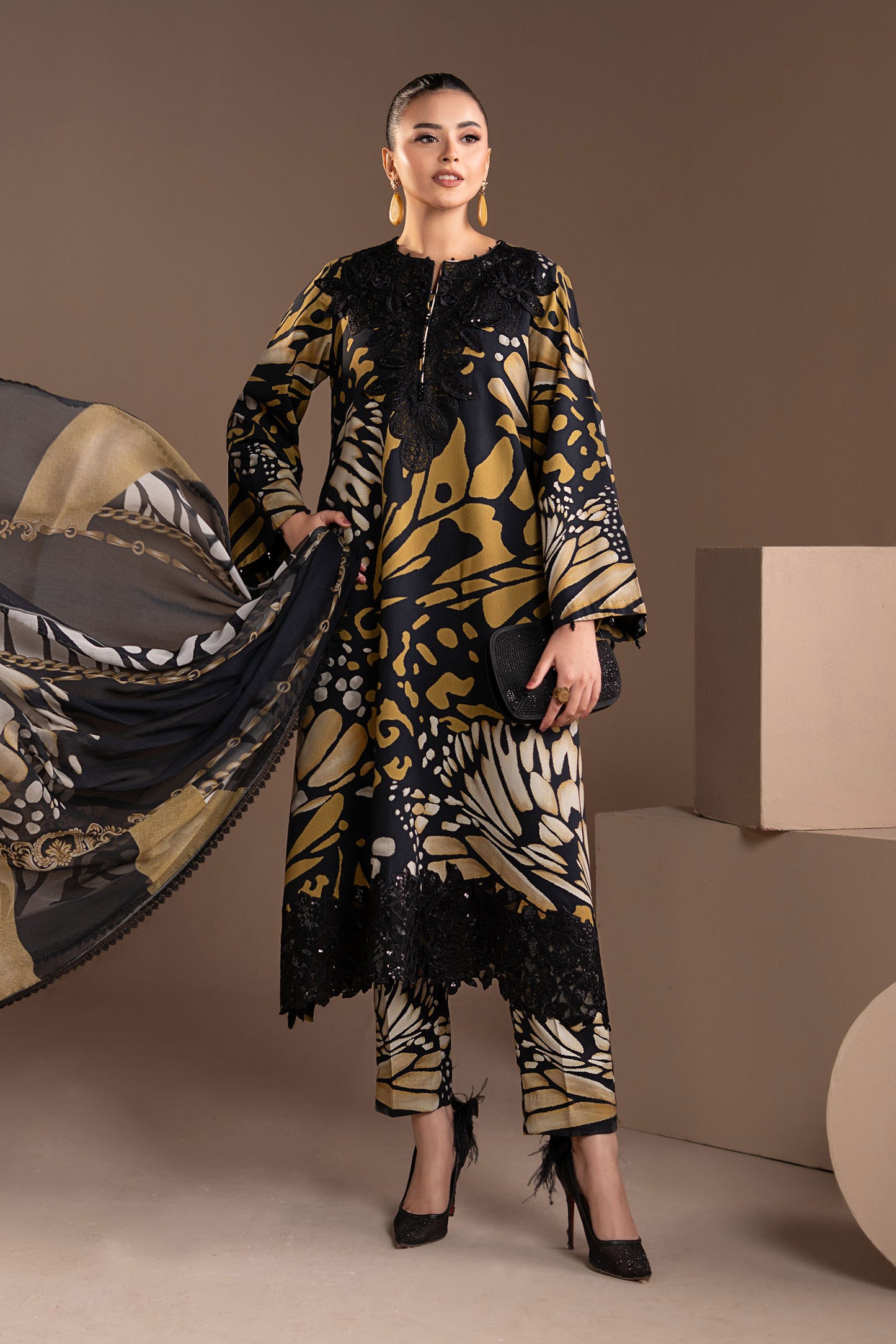 3 Piece Embroidered Linen Suit