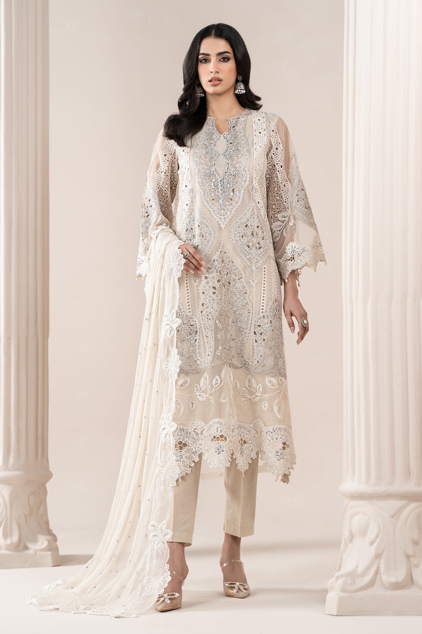 3 Piece Embroidered Organza Suit | ELS-25-09