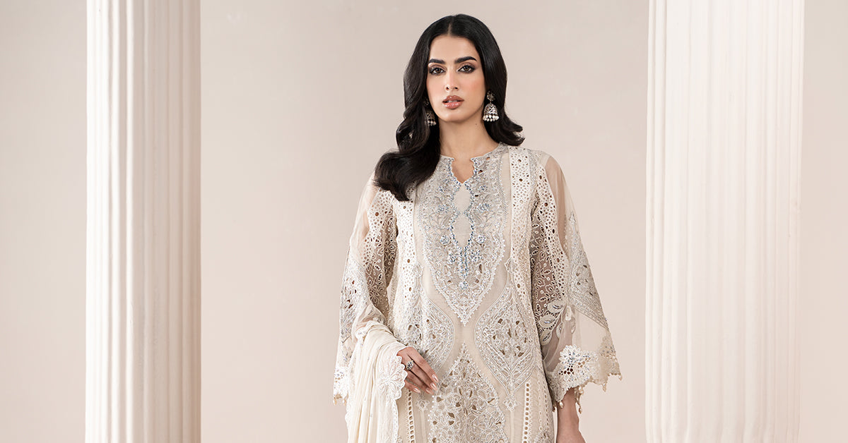 3 Piece Embroidered Organza Suit | ELS-25-09