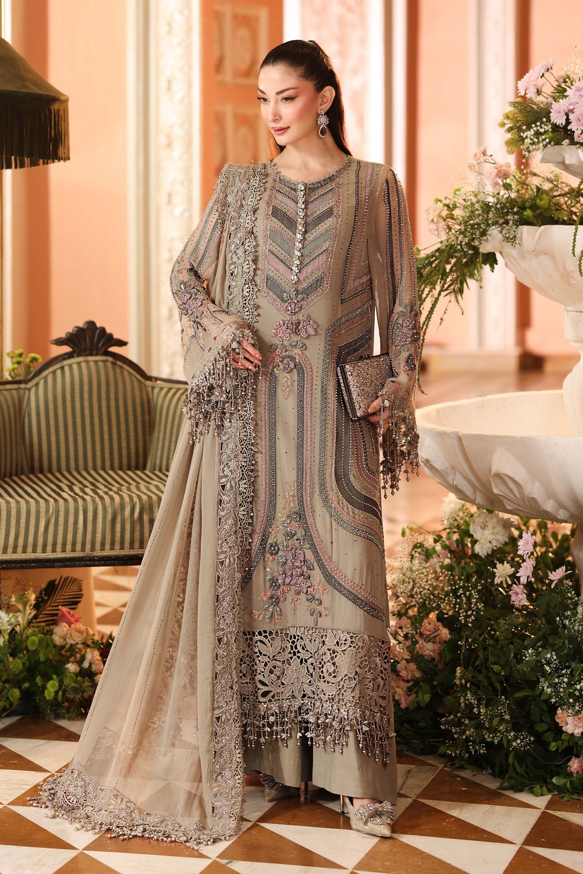 3 Piece Unstitched Embroidered Chiffon Suit