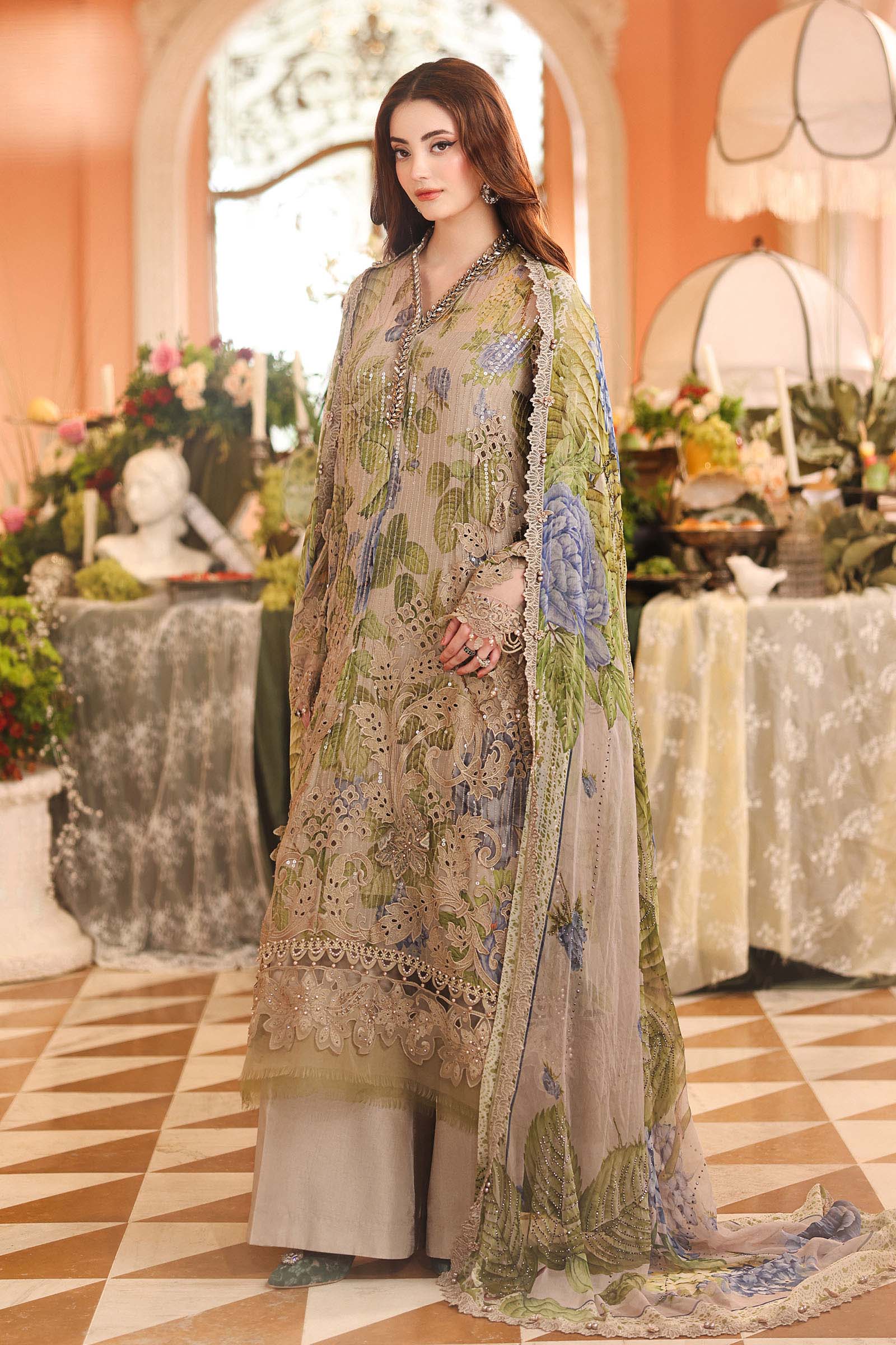 3 Piece Embroidered Chiffon Suit