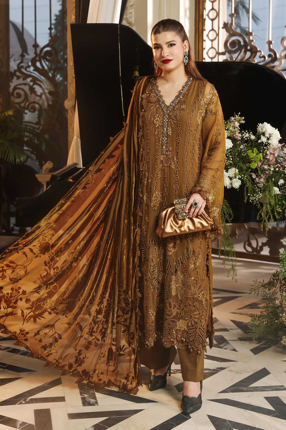 3 Piece Unstitched Embroidered Chiffon Suit