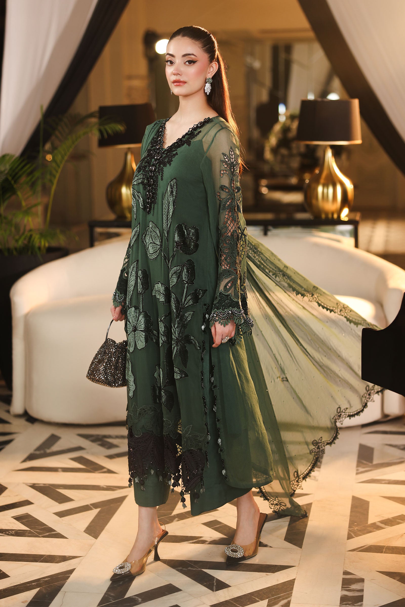 3 Piece Embroidered Chiffon Suit
