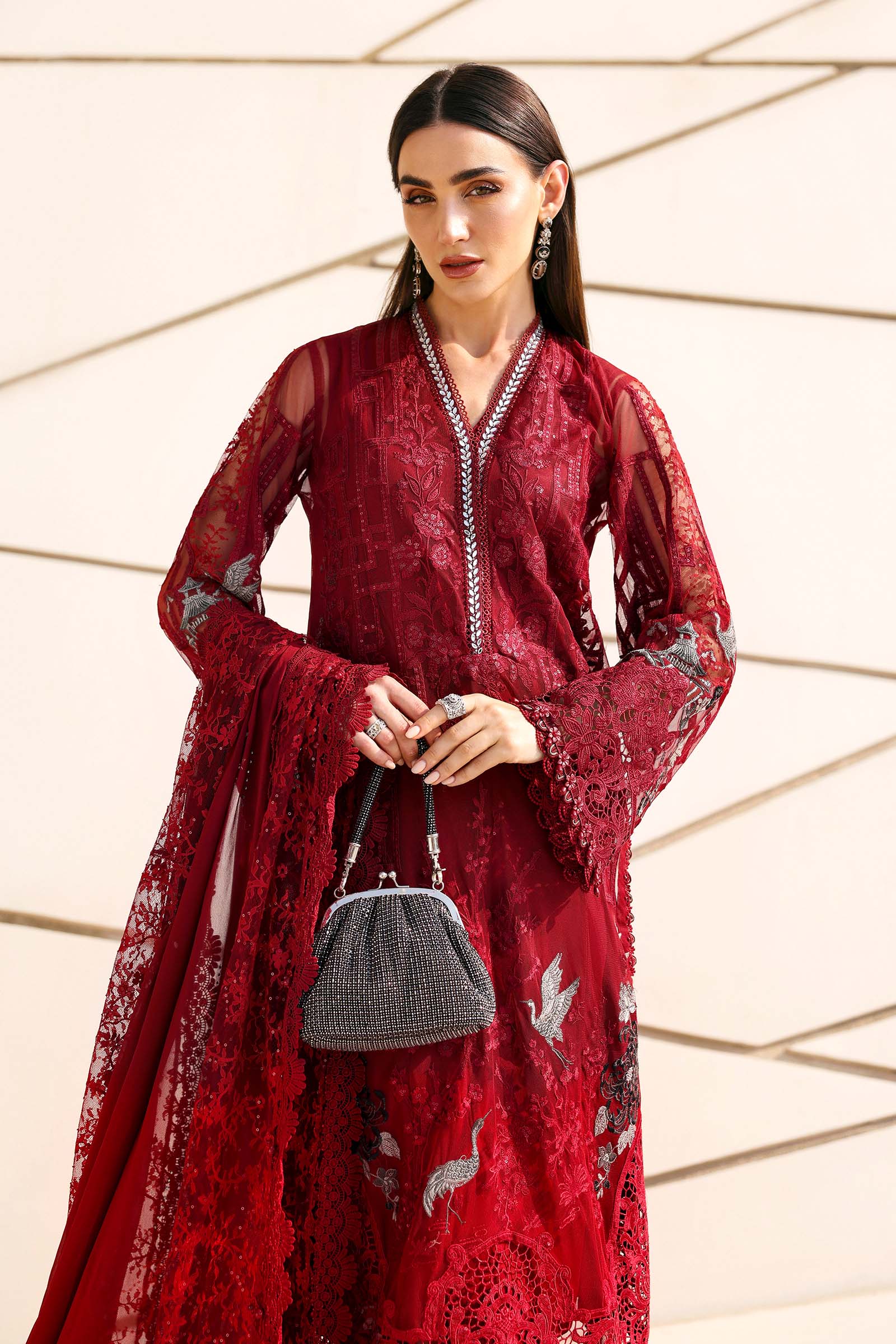 3 Piece Unstitched Embroidered Net Suit