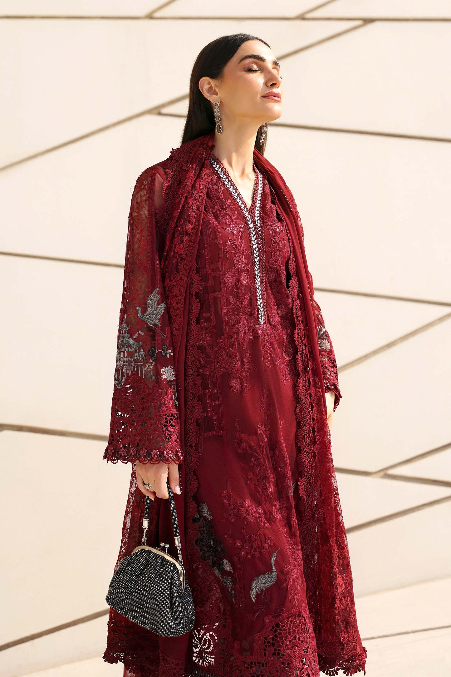 3 Piece Unstitched Embroidered Net Suit