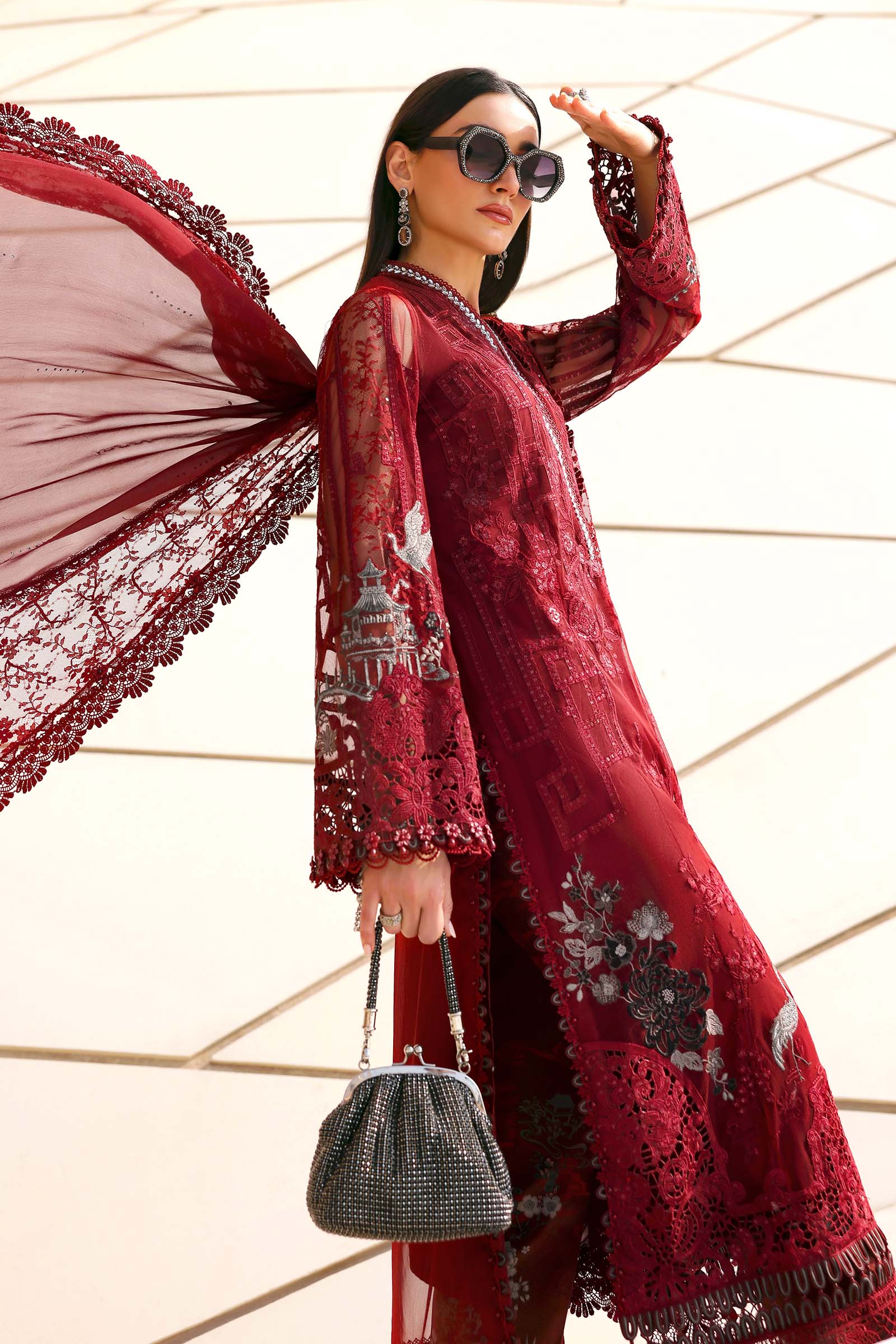 3 Piece Unstitched Embroidered Net Suit