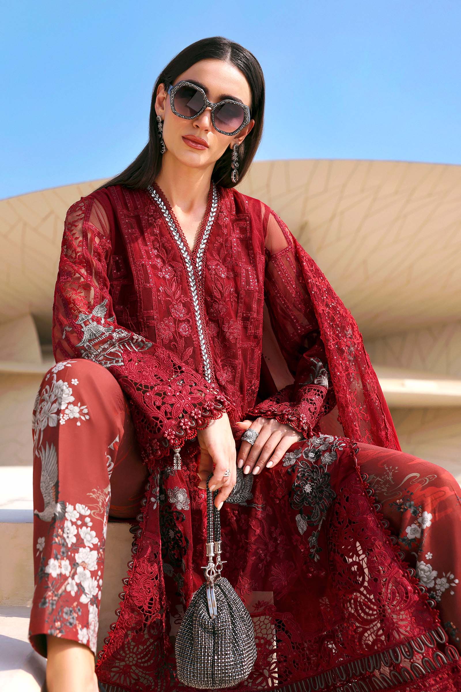 3 Piece Unstitched Embroidered Net Suit