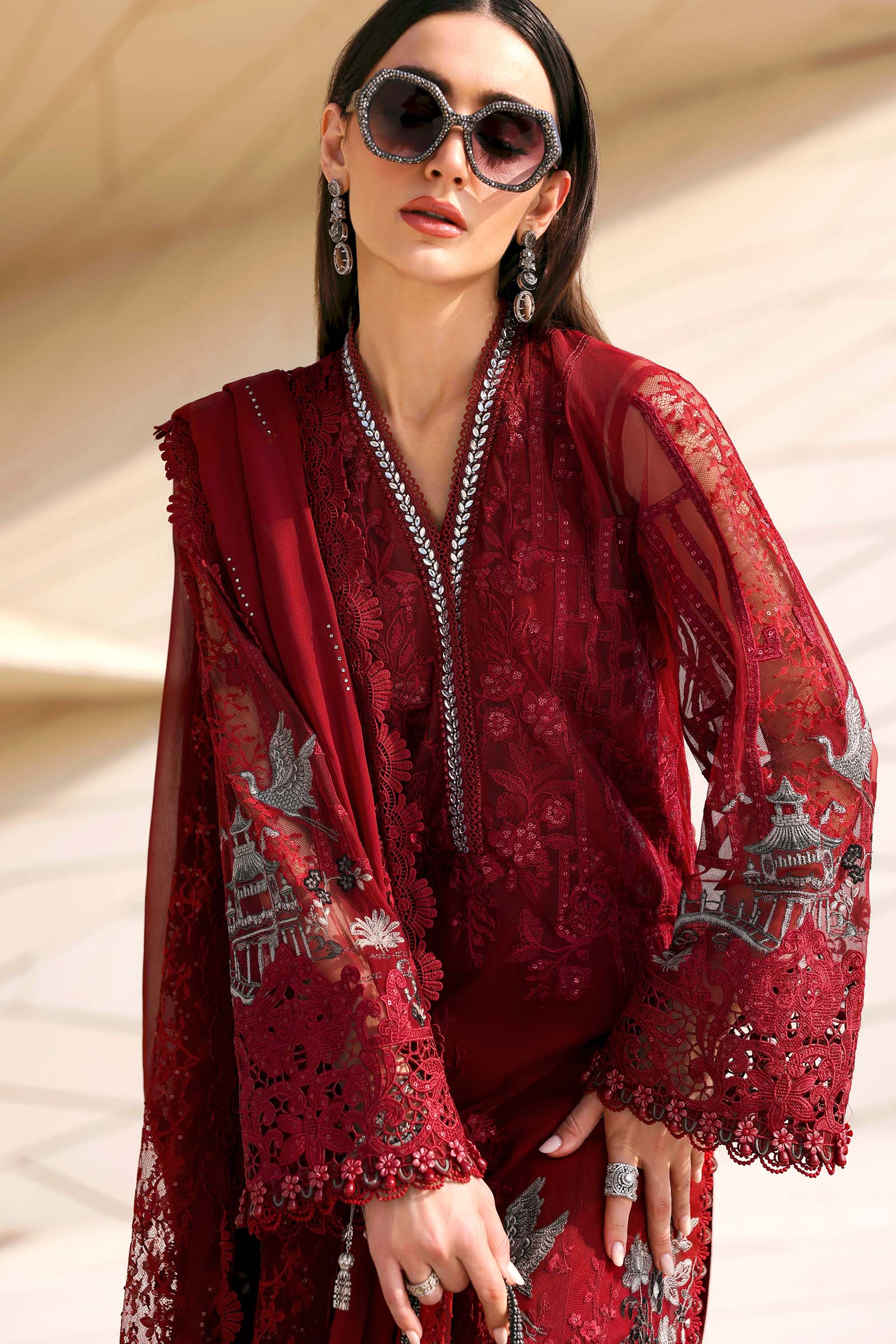 3 Piece Unstitched Embroidered Net Suit