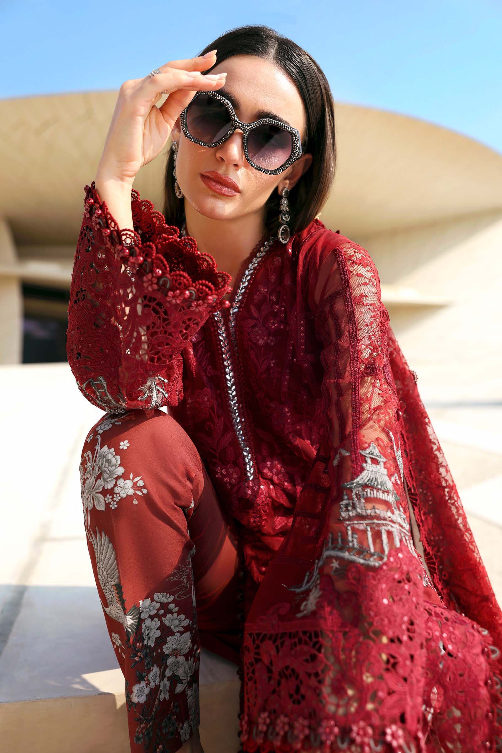 3 Piece Unstitched Embroidered Net Suit