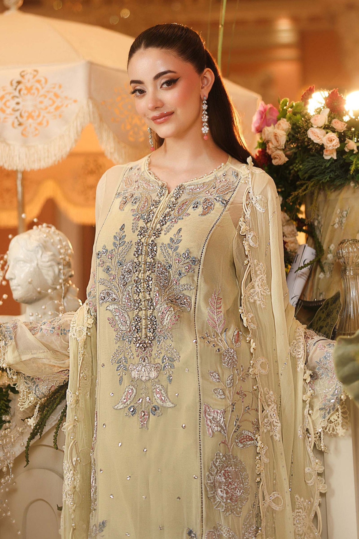 3 Piece Unstitched Embroidered Chiffon Suit
