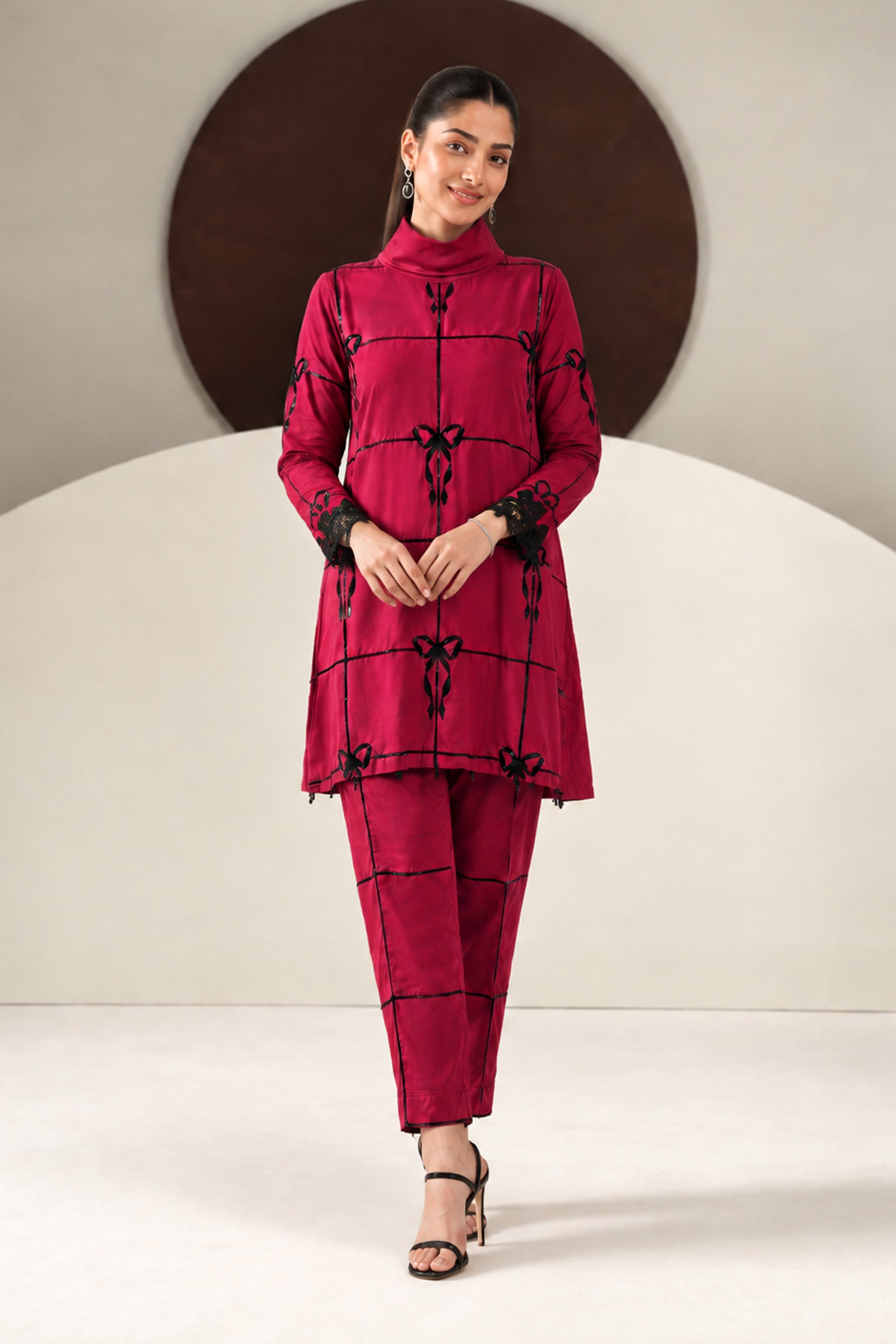 2 Piece Embroidered Dobby Linen Suit