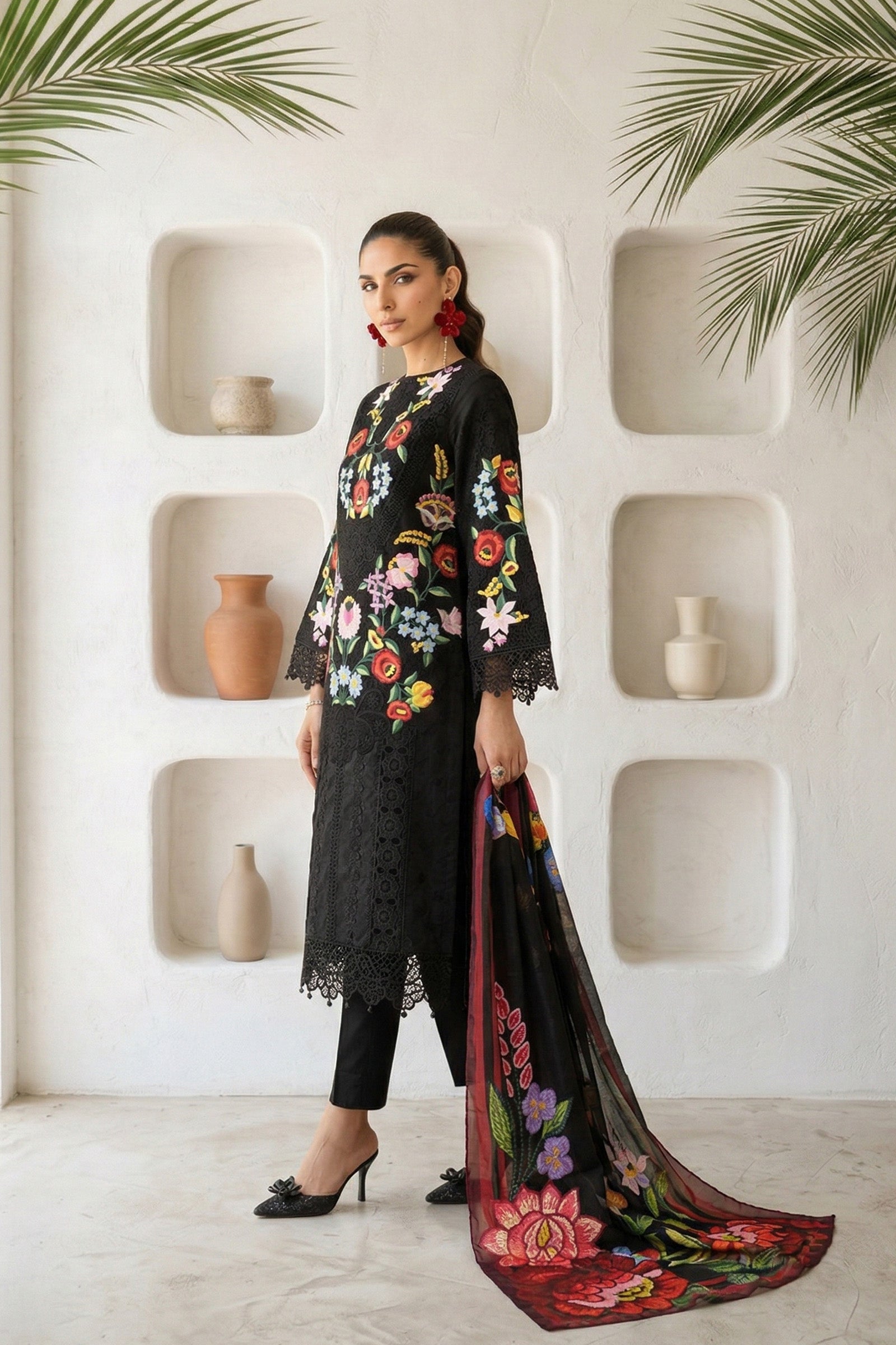 3 Piece Embroidered Jacquard Lawn Suit