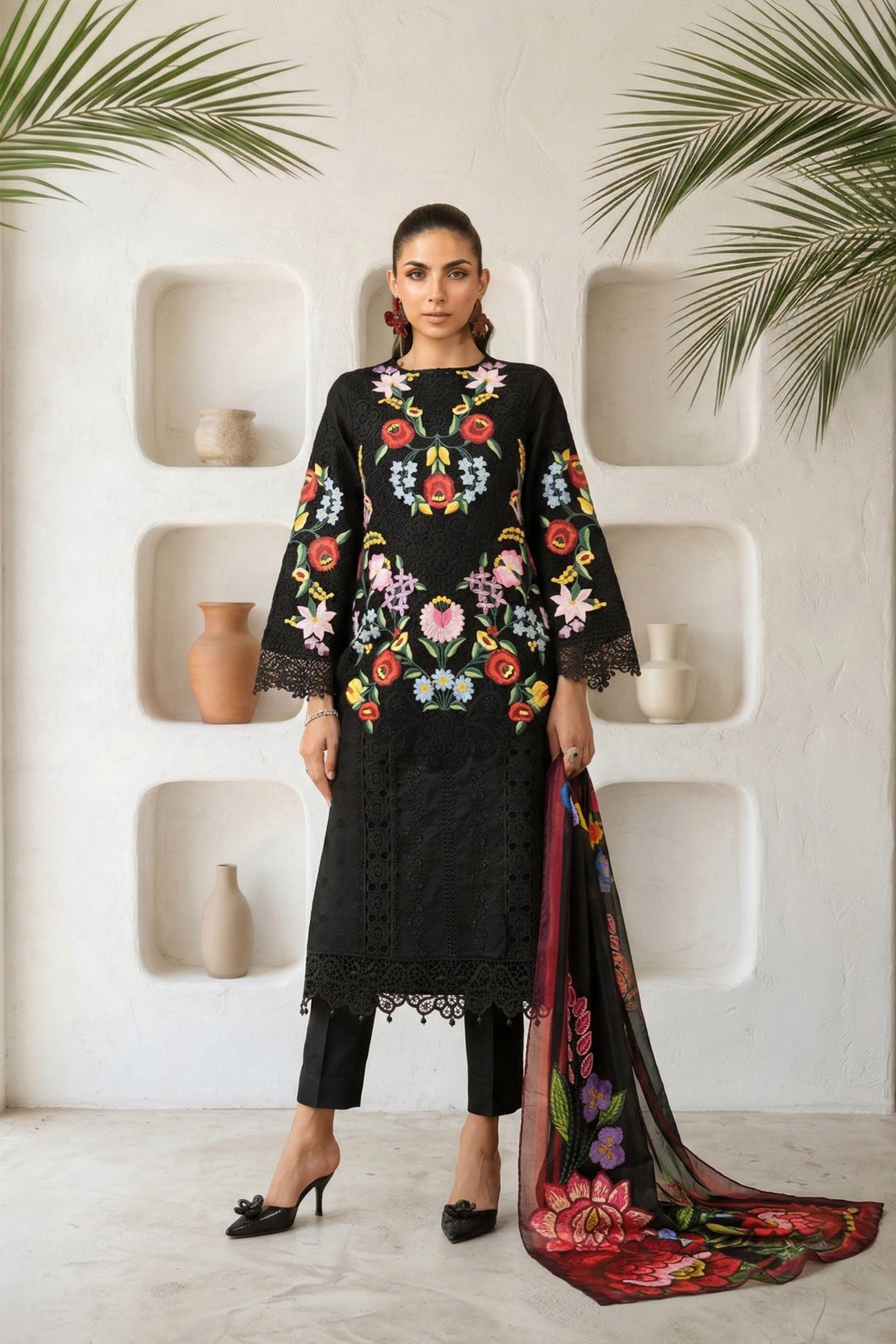 3 Piece Embroidered Jacquard Lawn Suit