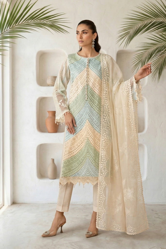 Maria B 3 Piece Embroidered Lawn Suit, view 1
