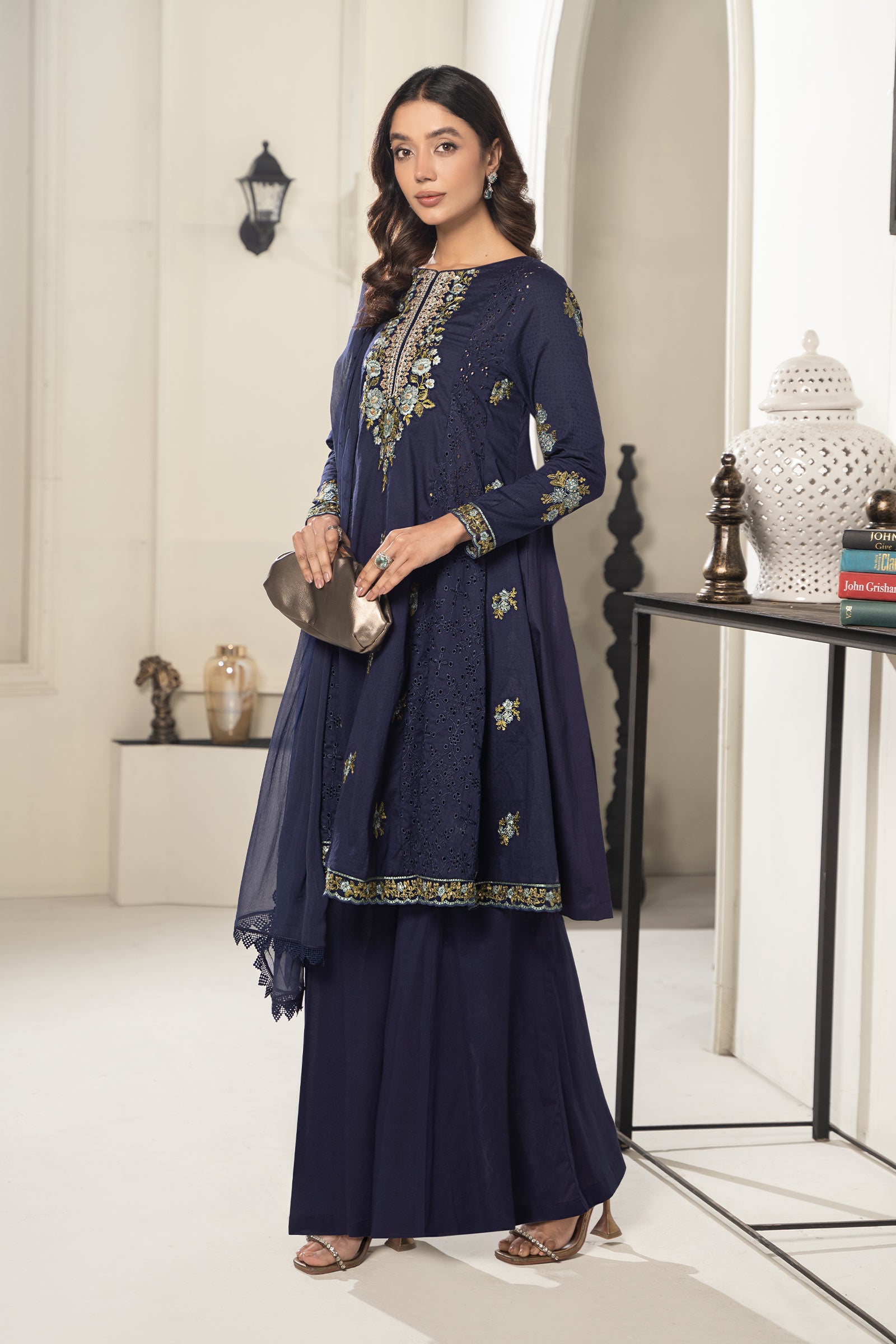 3 Piece Embroidered Dobby Suit