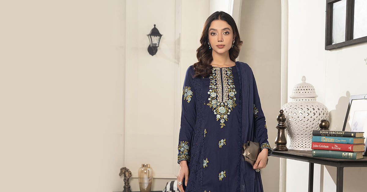 3 Piece Embroidered Dobby Suit