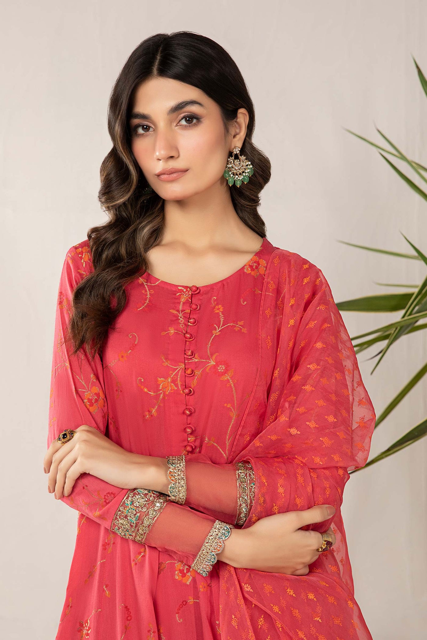 3 Piece Embroidered Jacquard Broshia Suit