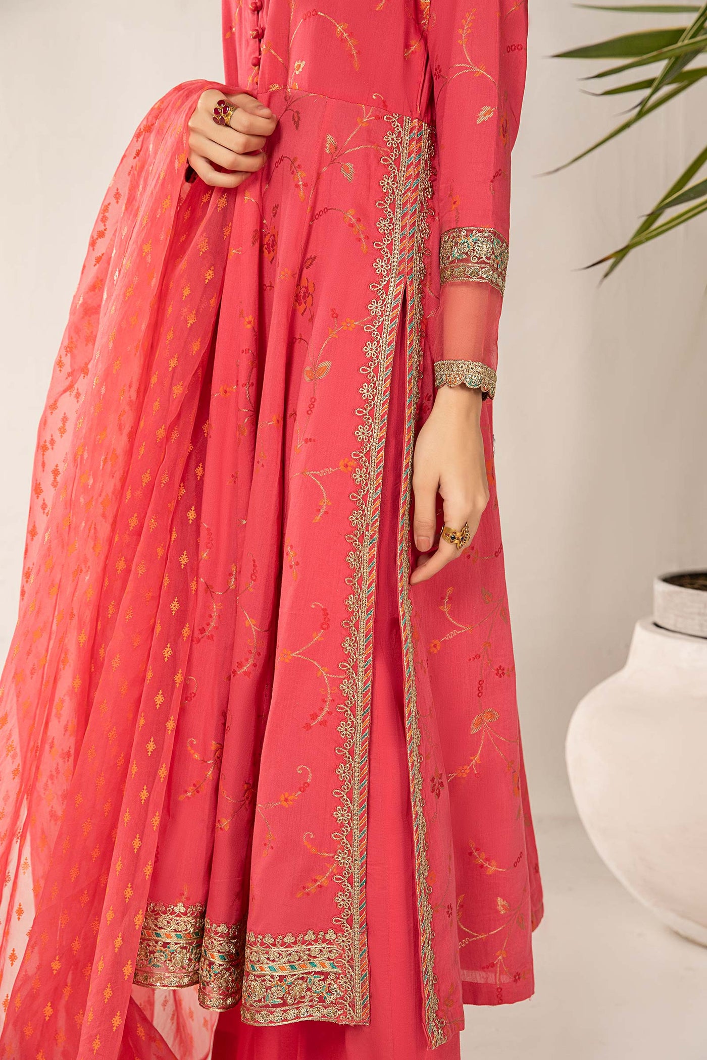 3 Piece Embroidered Jacquard Broshia Suit