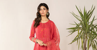 3 PIECE EMBROIDERED JACQUARD SUIT | DW-EF24-120 Casuals DWEF120-ESM-PNK