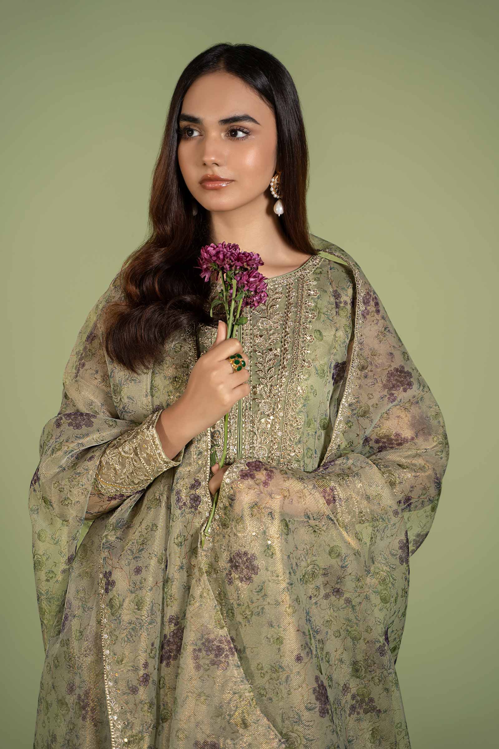 3 Piece Printed Organza Masoori Net Suit