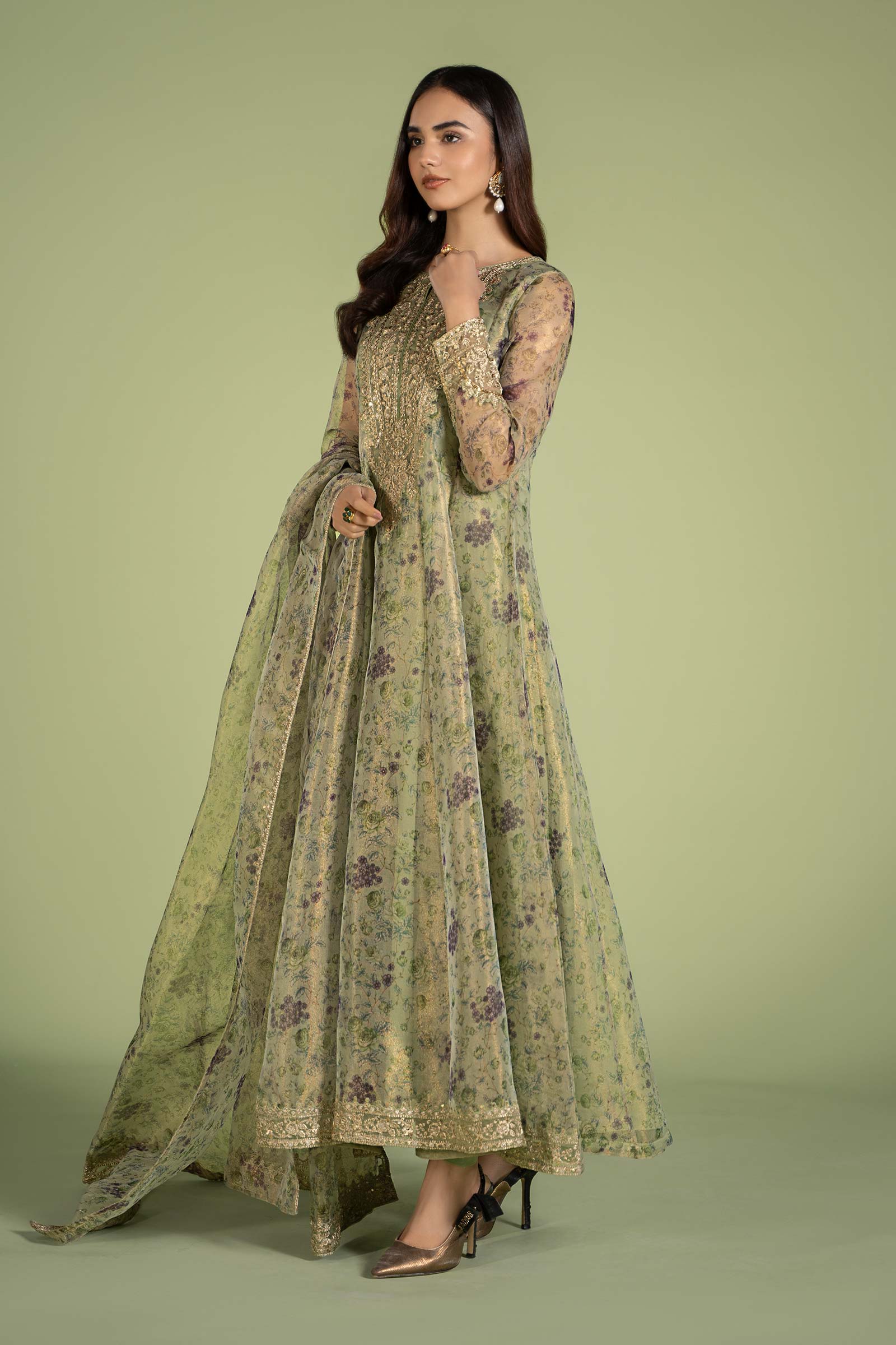 3 Piece Printed Organza Masoori Net Suit