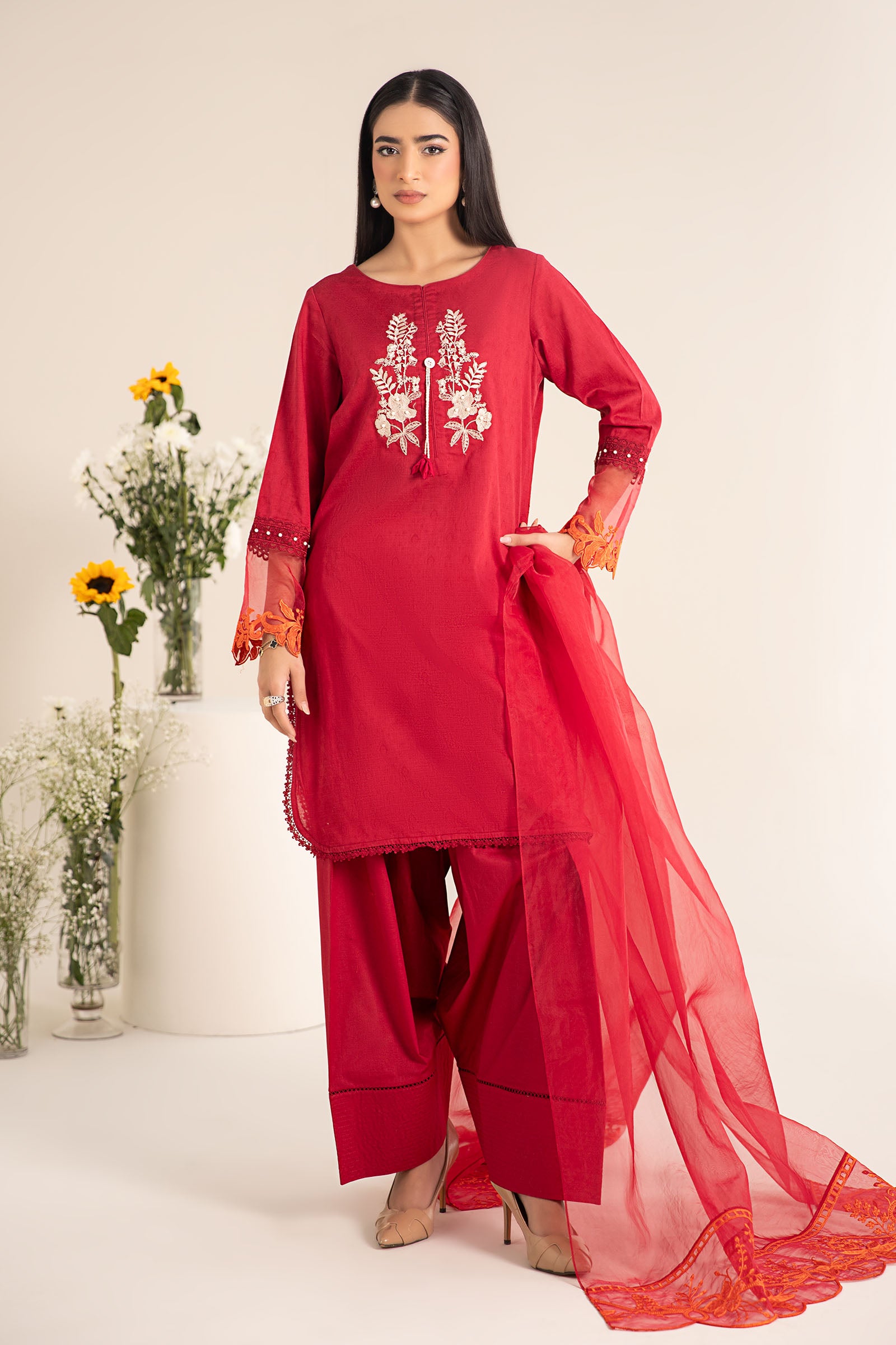 3 Piece Embroidered Self Jacquard Lawn Suit