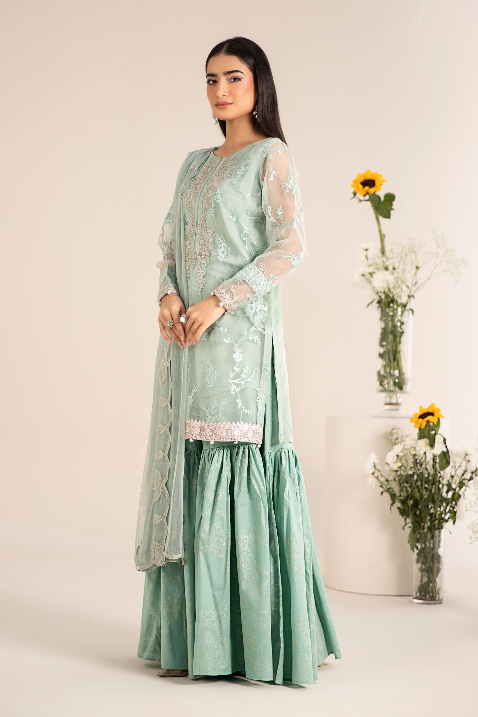 3 Piece Embroidered Cotton Silk Suit
