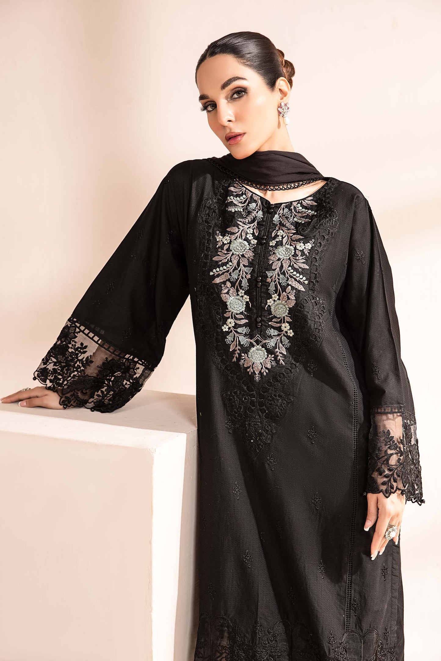 3 Piece Embroidered Self Jacquard Lawn Suit