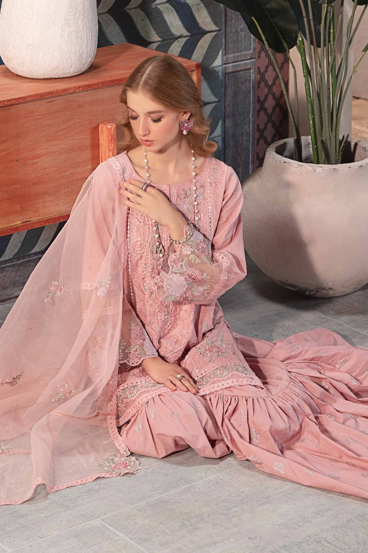 3 Piece Embroidered Cotton Doria Suit