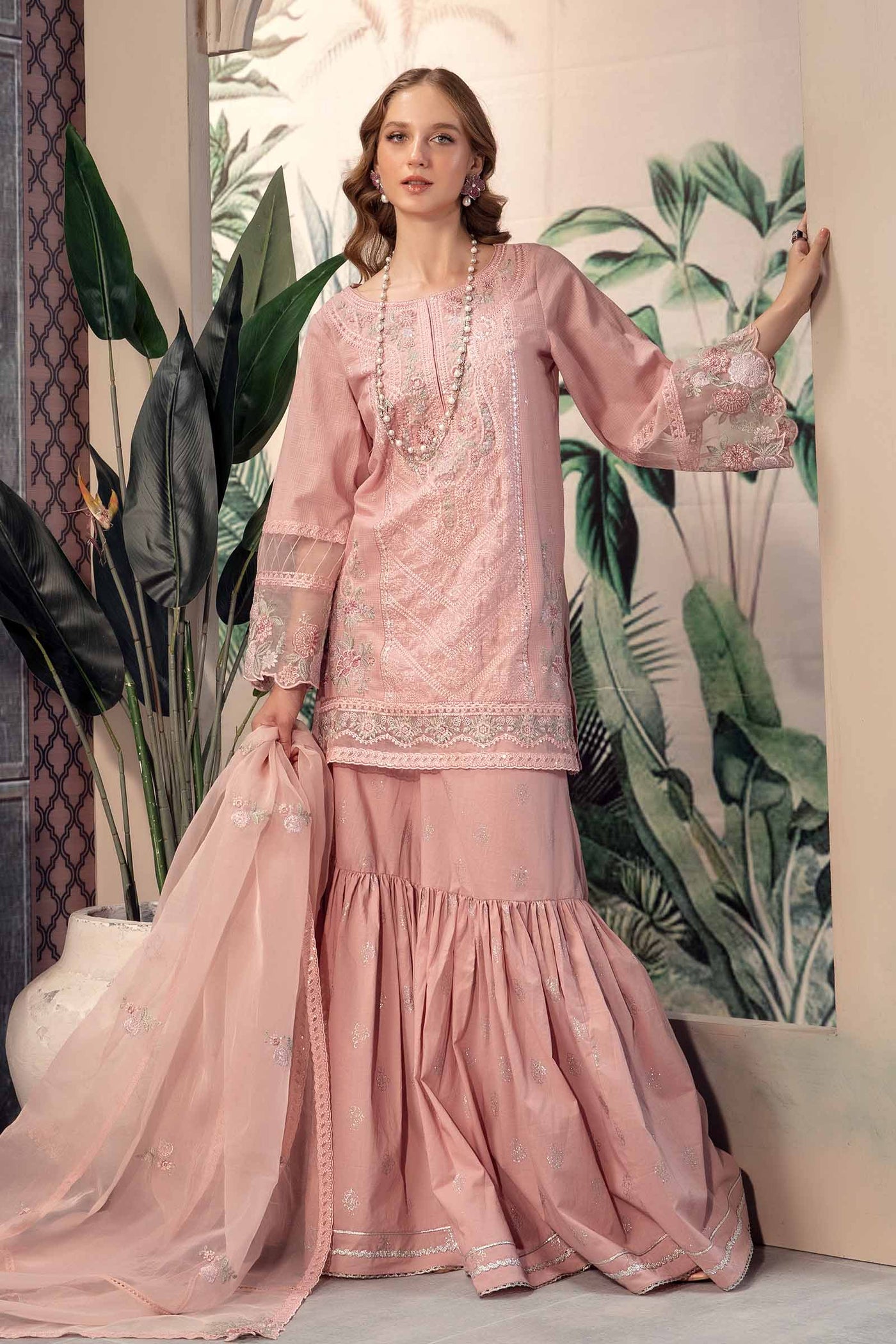3 Piece Embroidered Cotton Doria Suit