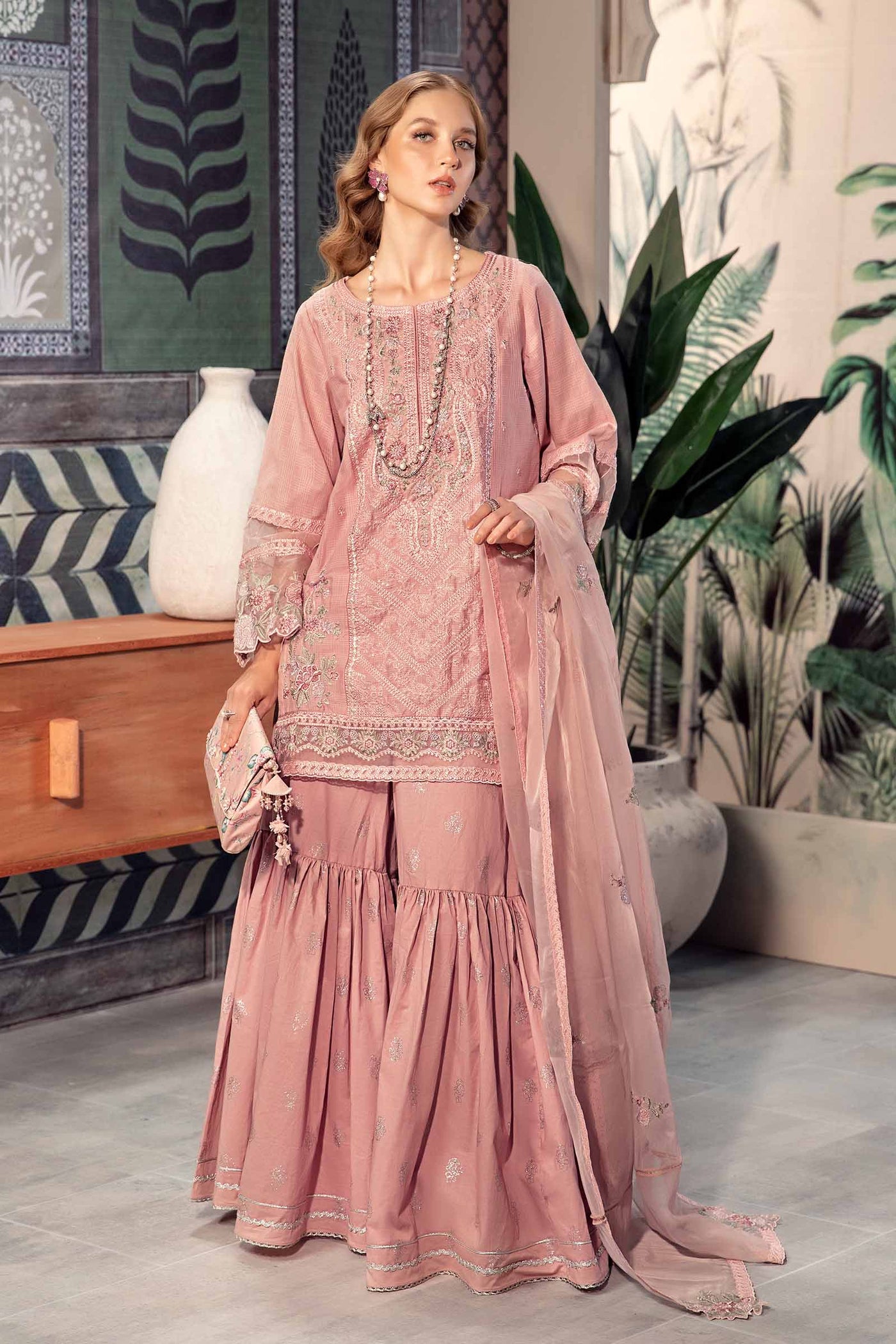 3 Piece Embroidered Cotton Doria Suit