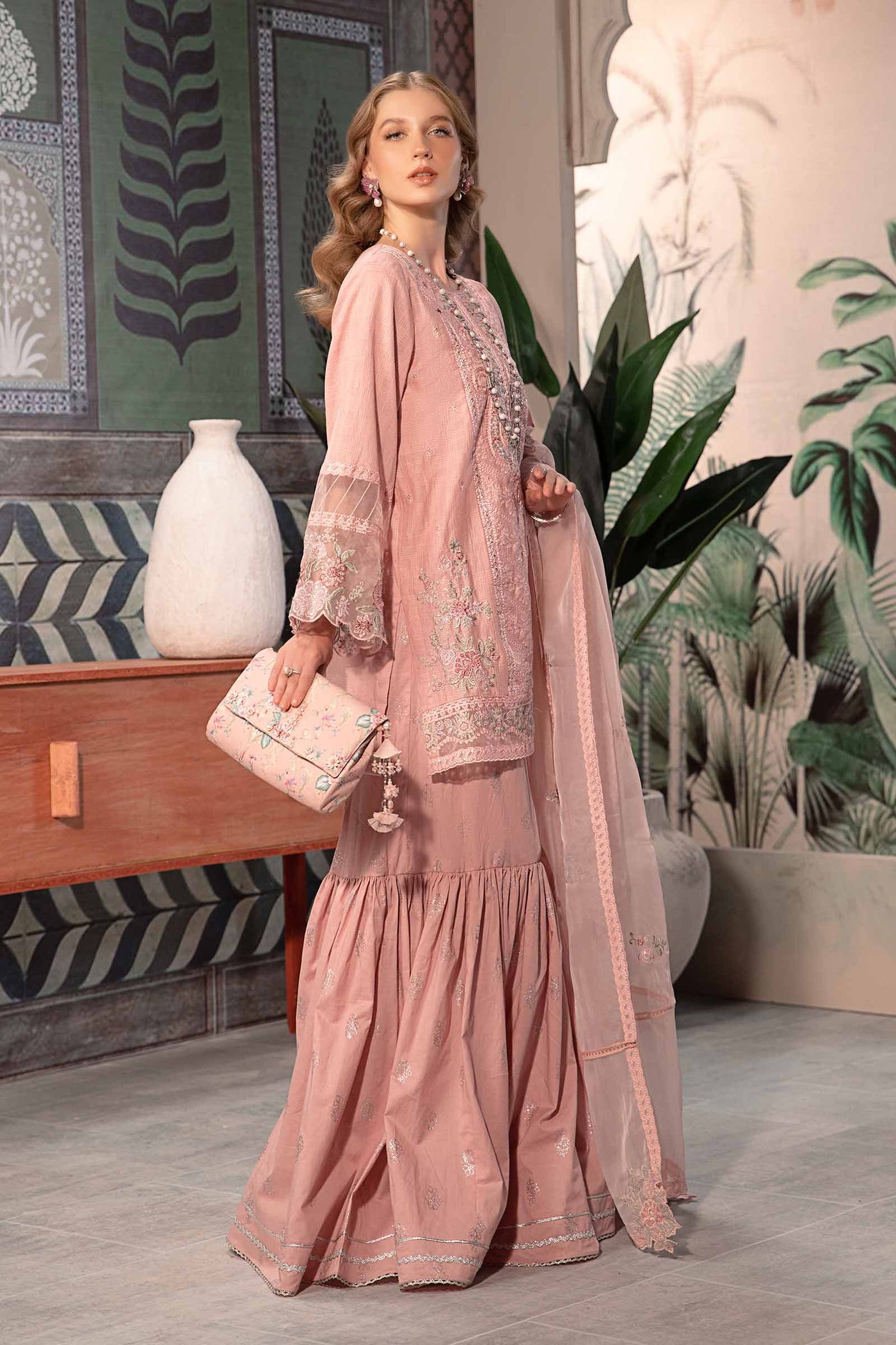3 Piece Embroidered Cotton Doria Suit