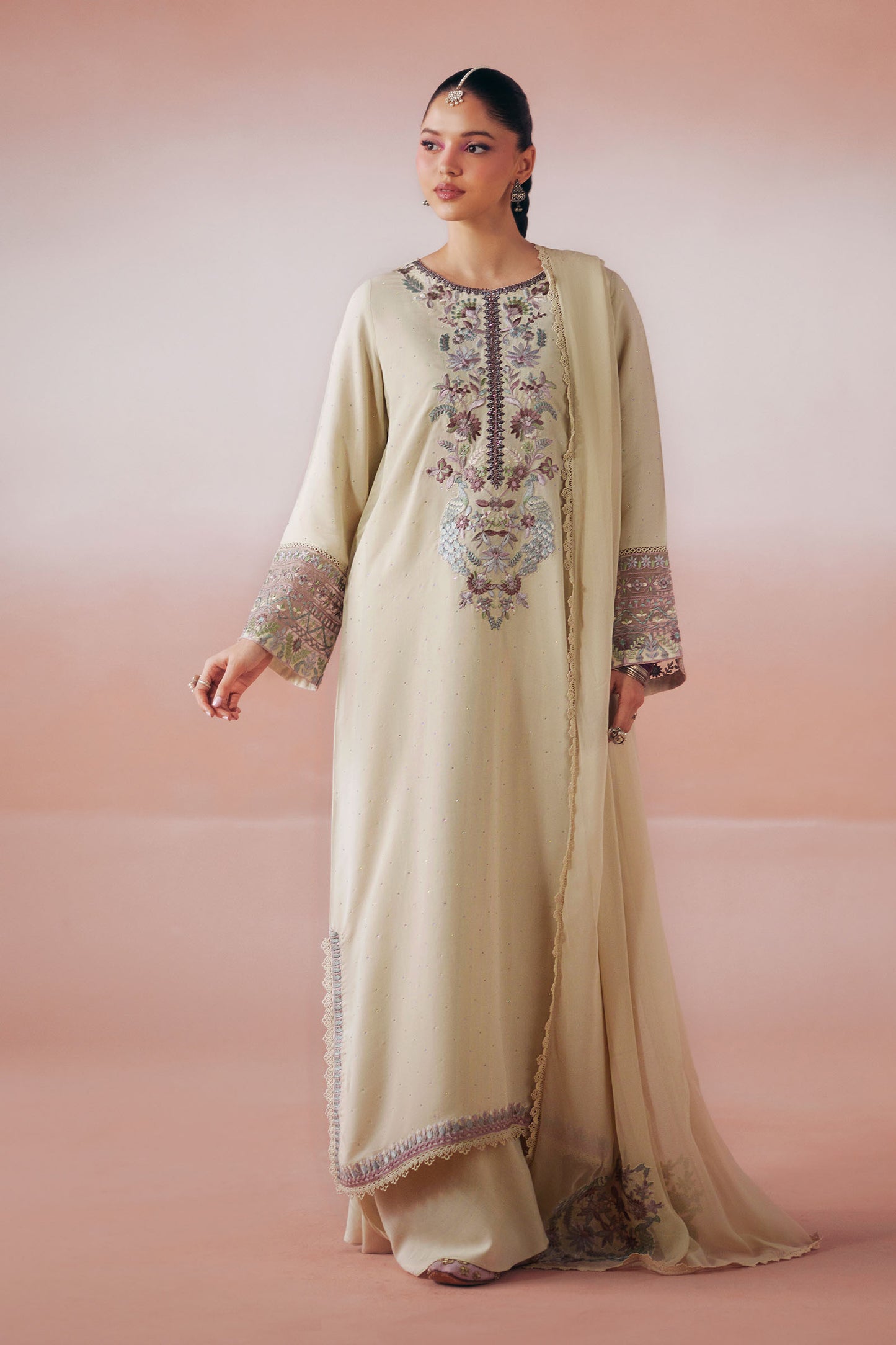 3 Piece Embroidered Raw Silk Suit